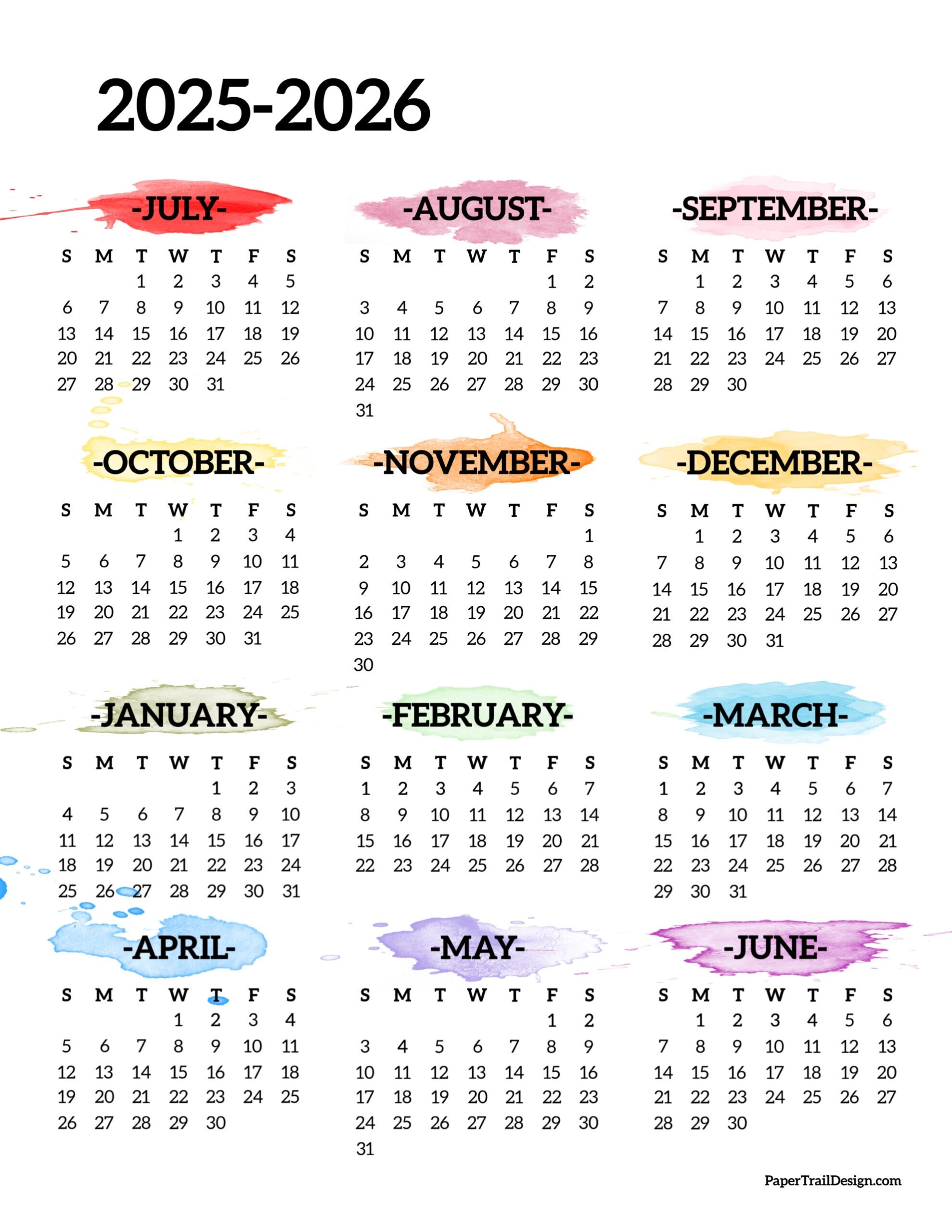 July 2025 June 2026 Calendar