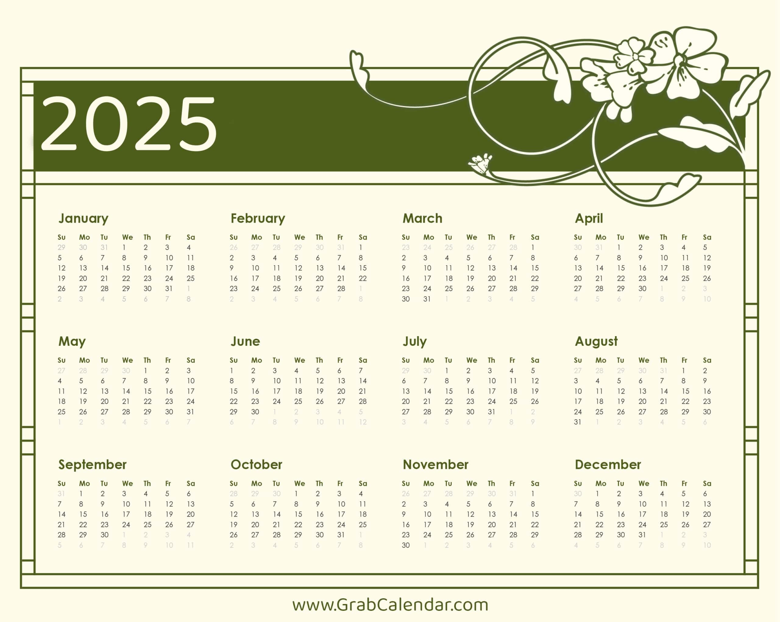 Grab Calendar July 2025
