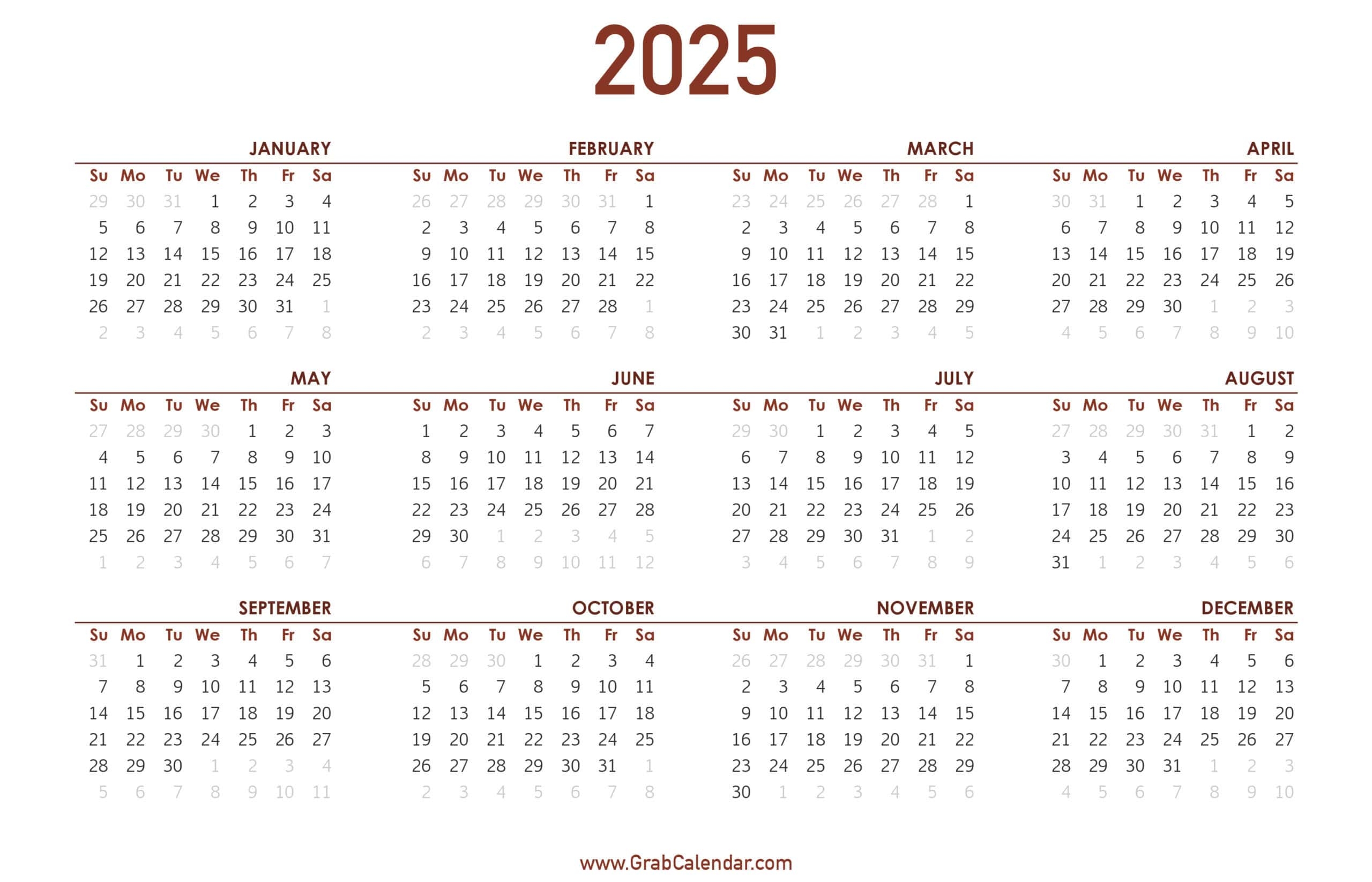 August - December 2025 Calendar