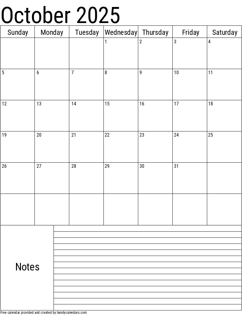 October Printable Calendar 2025