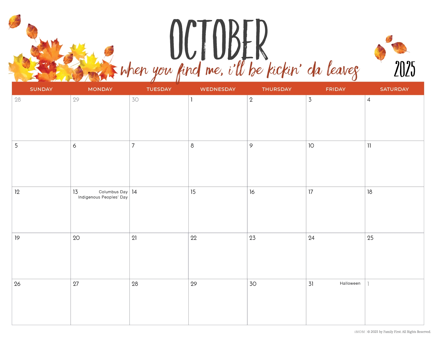 Calendar Printable 2025 October
