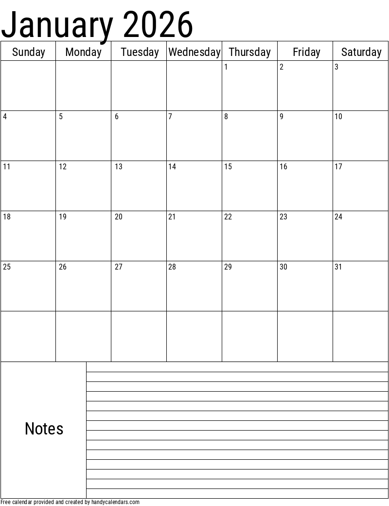 January 2026 Weekly Calendar