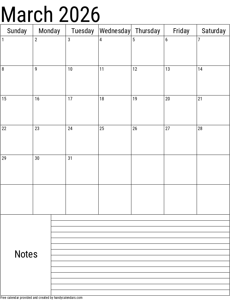 Free March Calendar 2026