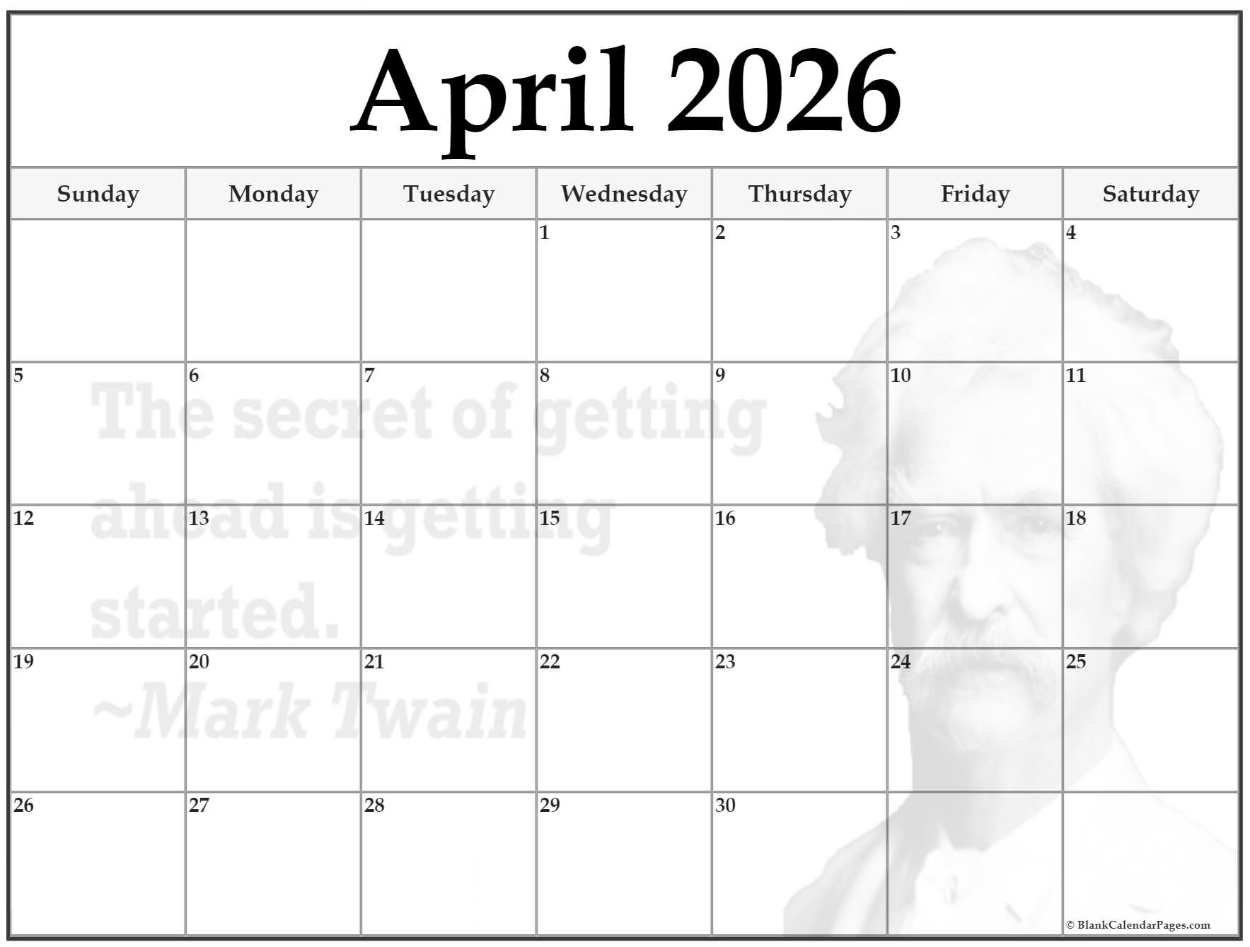 Printable Calendar April 2026
