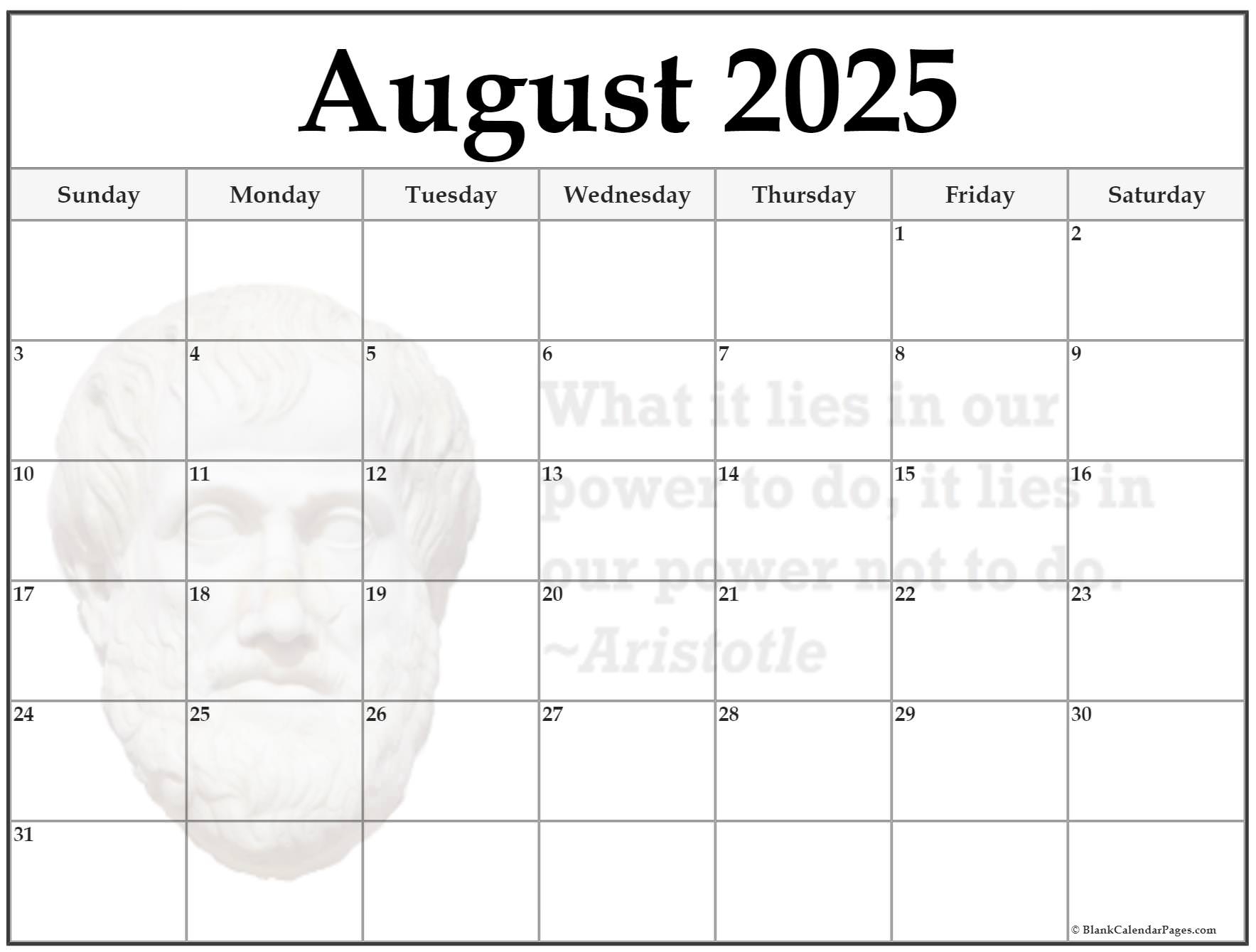 August 2025 Calendar Printable