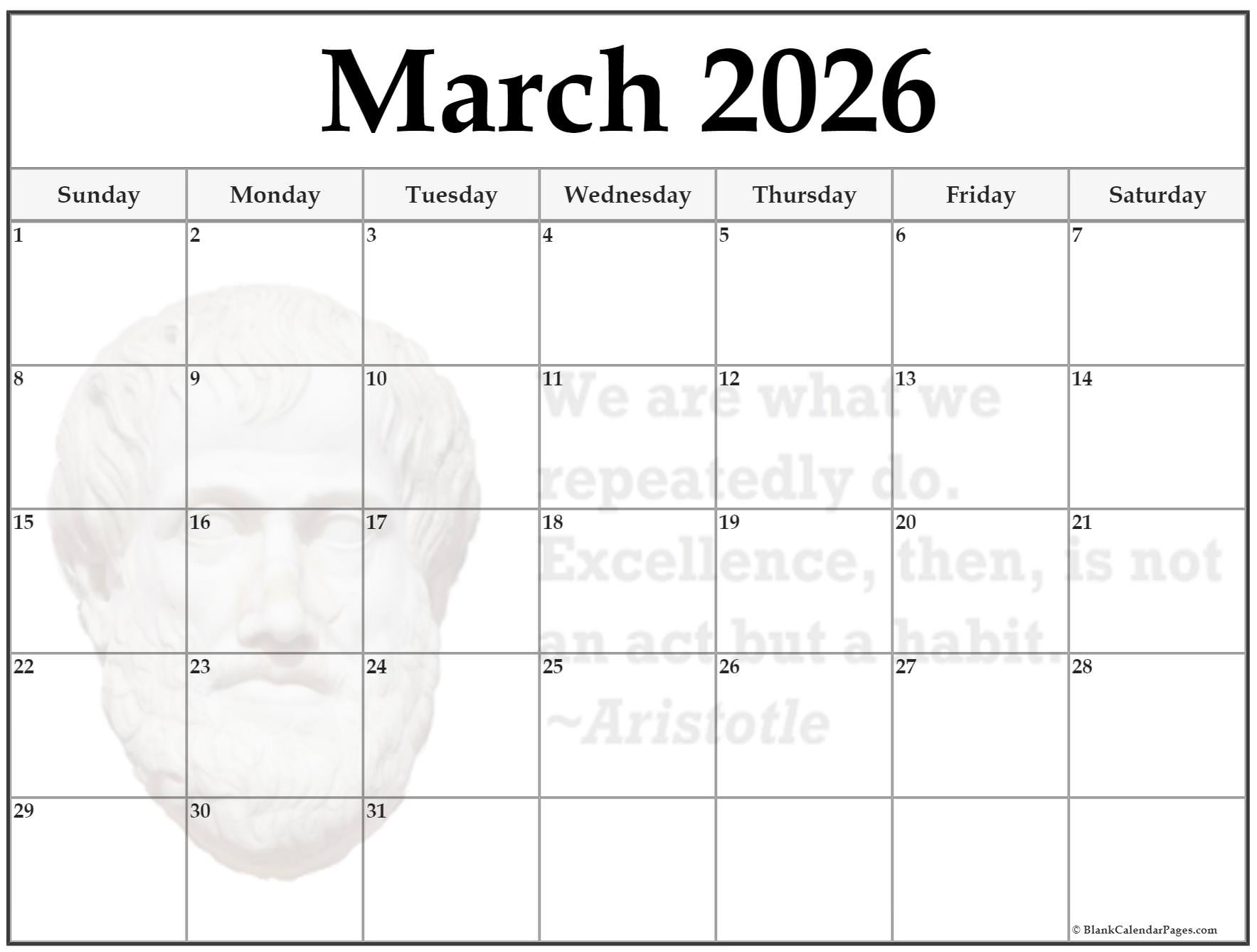 March 2026 Calendar Printable