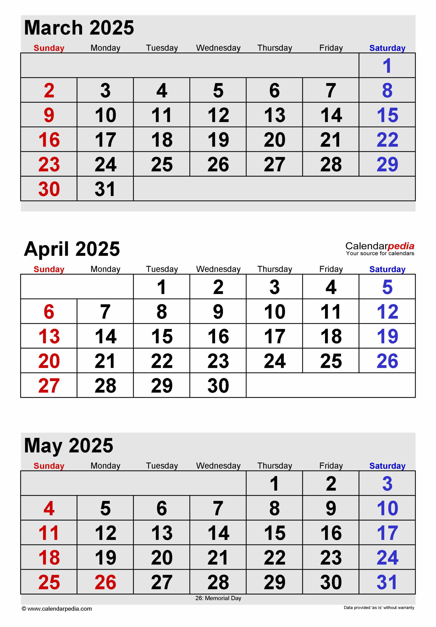 Calendar 2025 April May