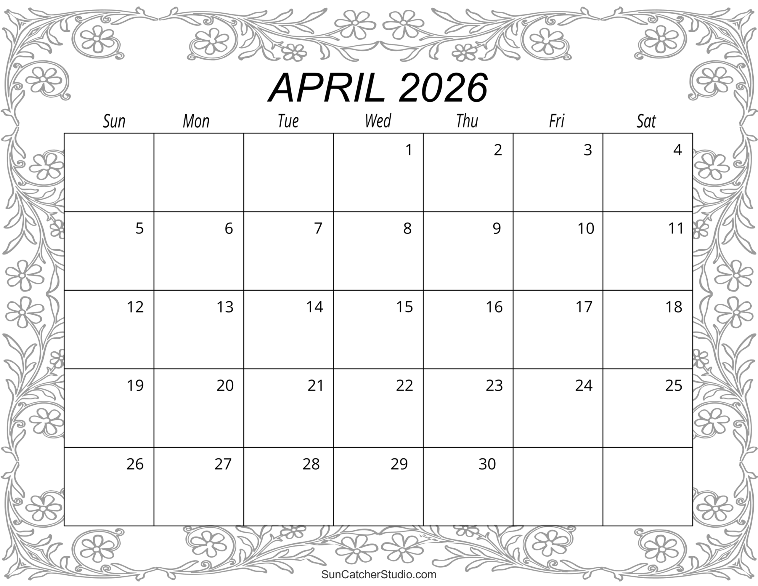 Cute April 2026 Calendar