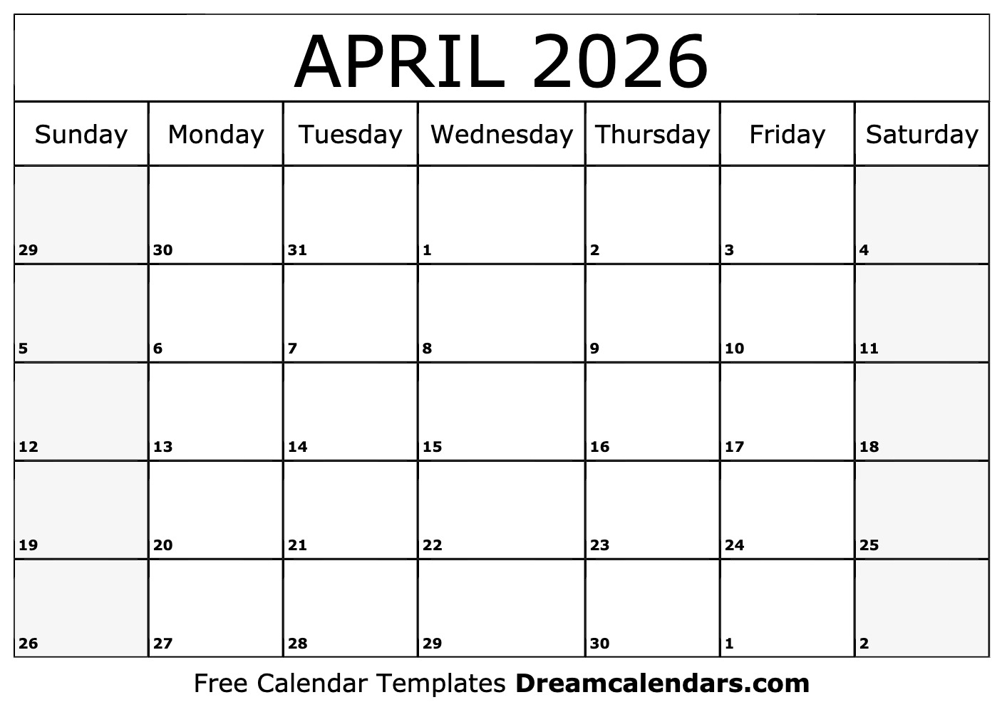 April 2026 Calendar Cute