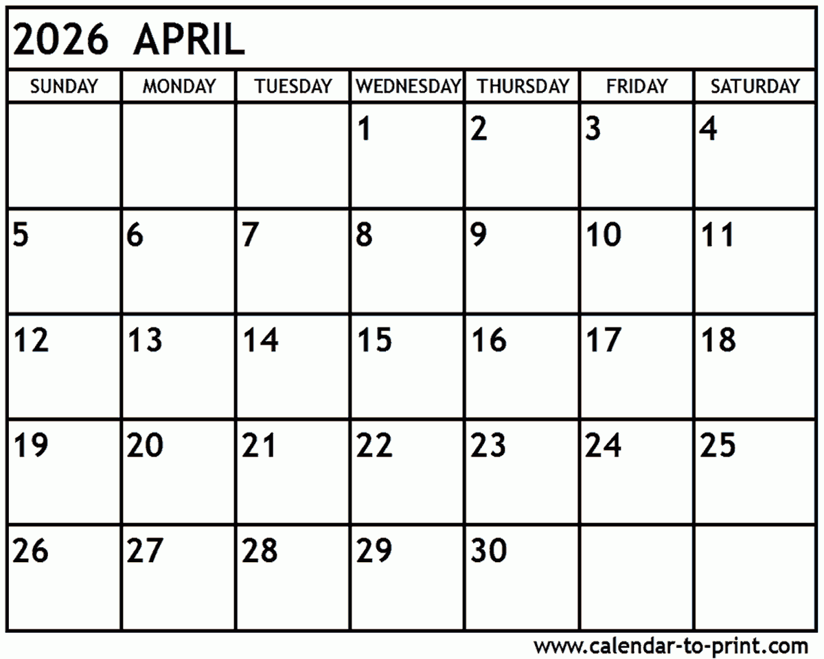Calendar April May 2026