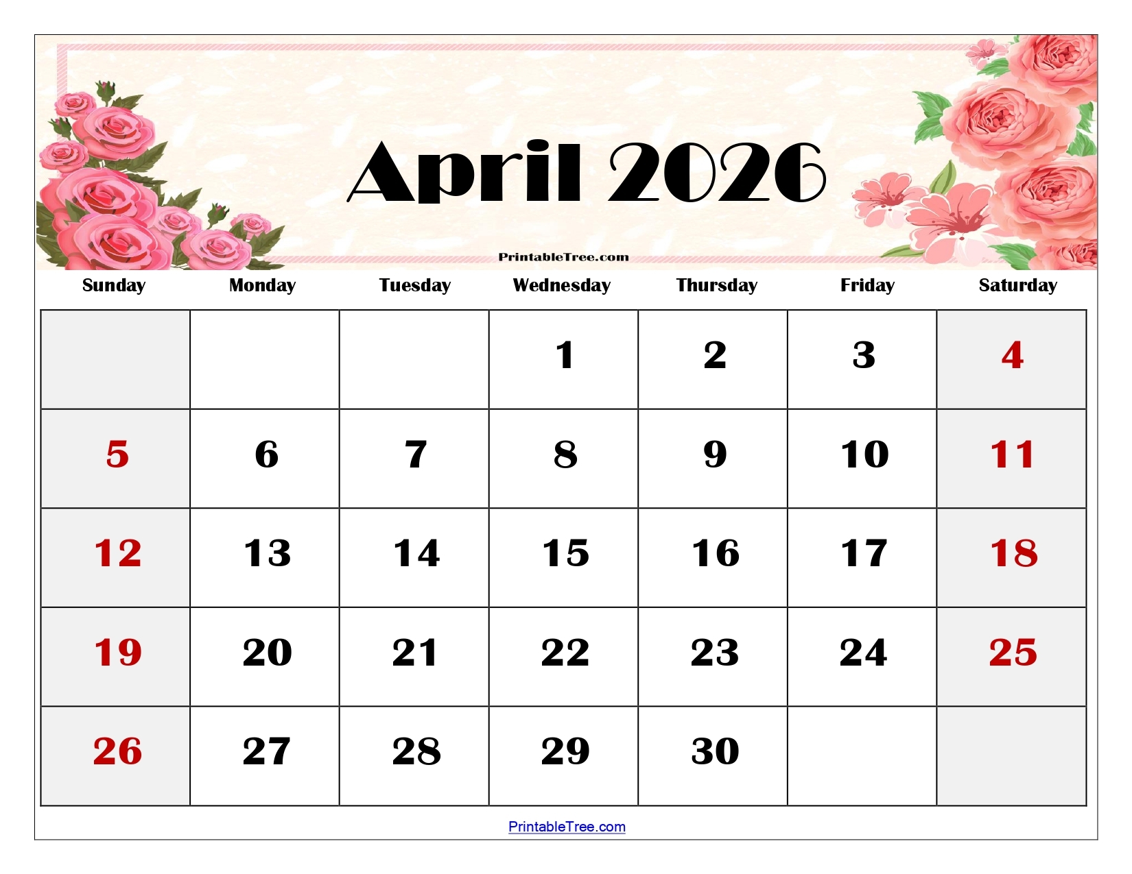 Calendar Of April 2026