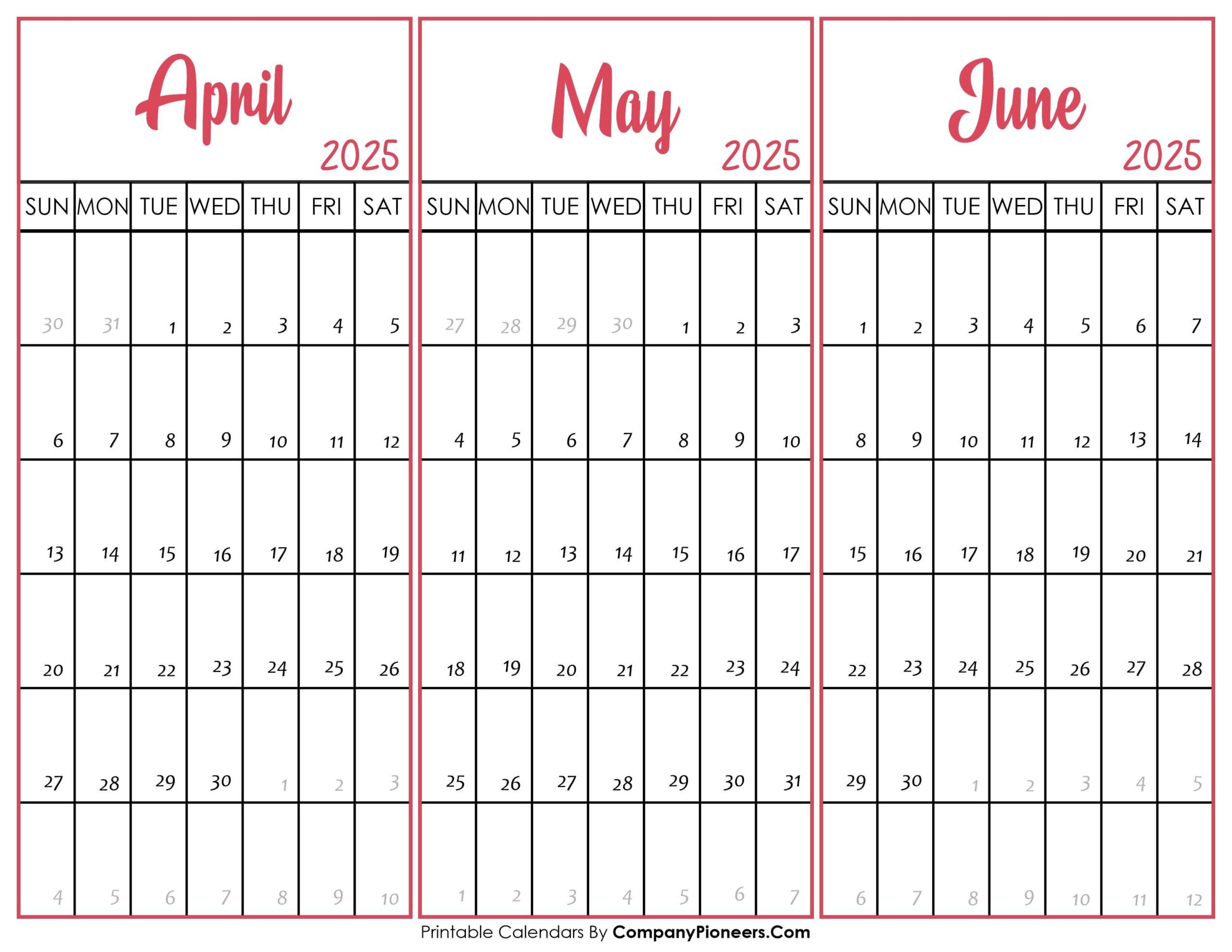 Calendar May June 2025