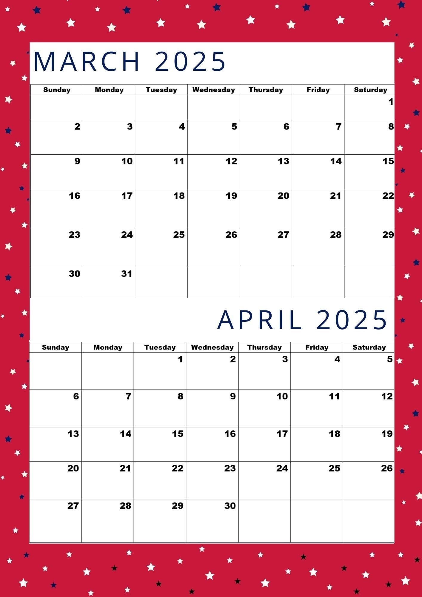 March April May 2025 Calendar Printable