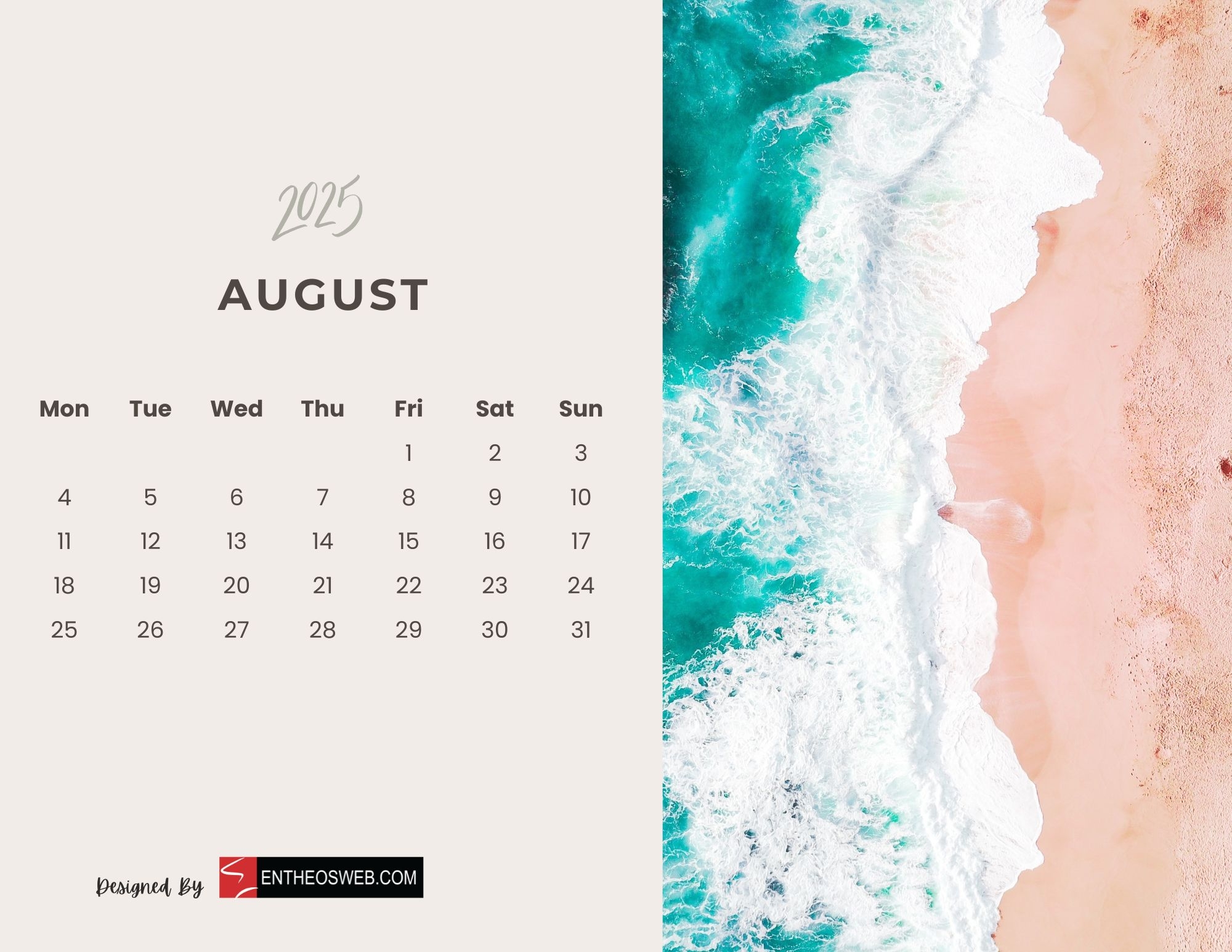 August 2025 Desktop Calendar