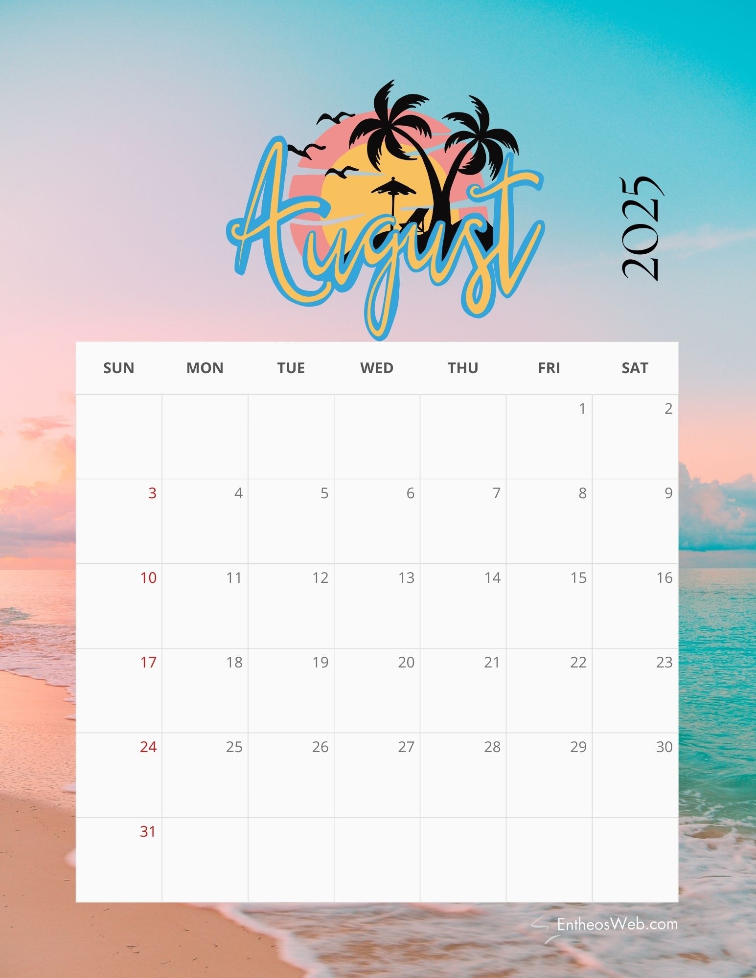 Free Printable Calendar 2025 August