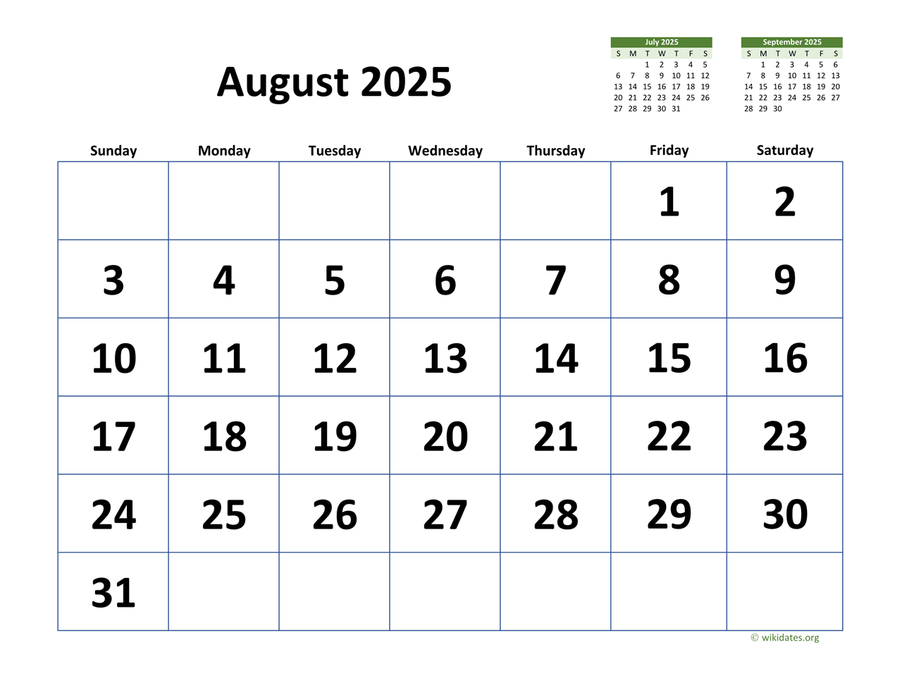2025 August Calender