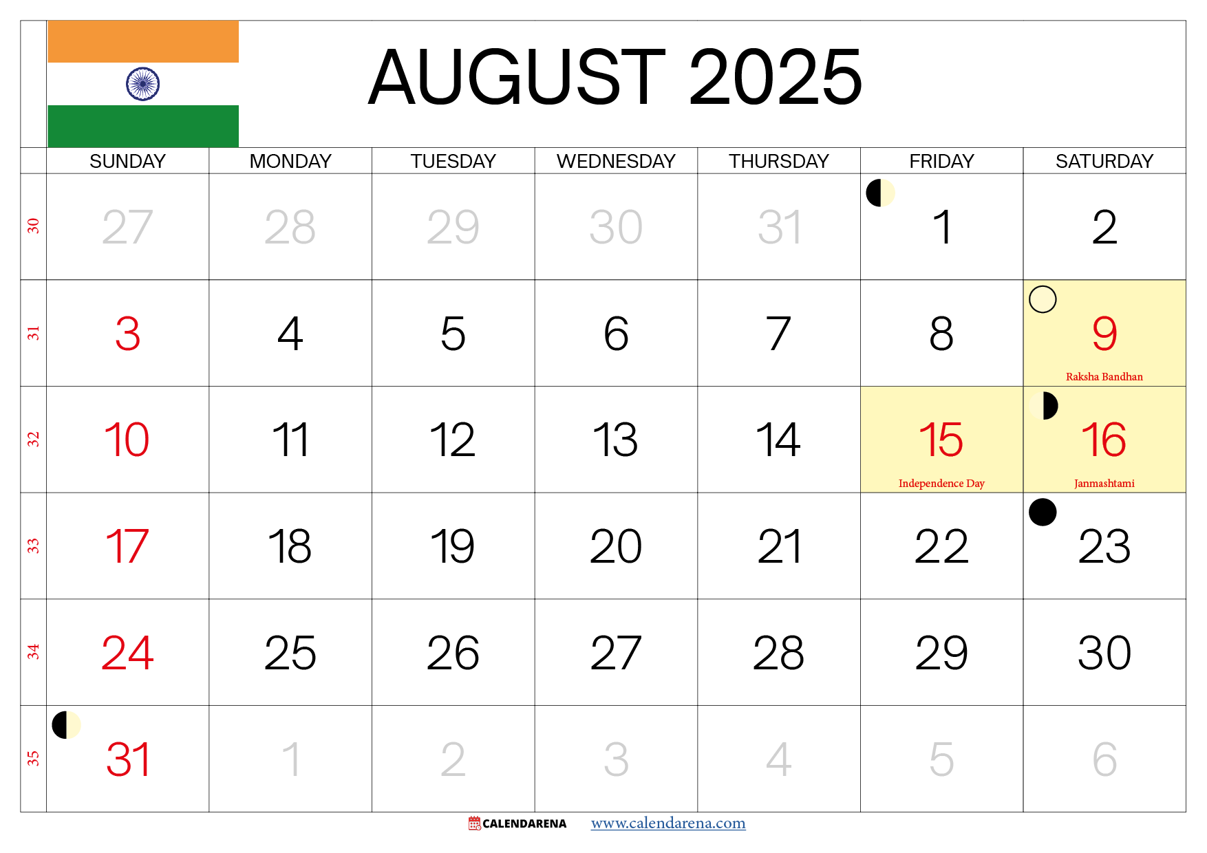 Image Of August 2025 Calendar