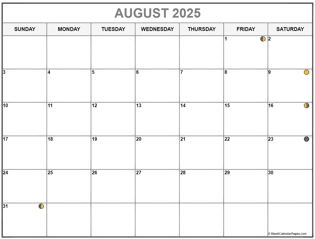Moon Calendar August 2025