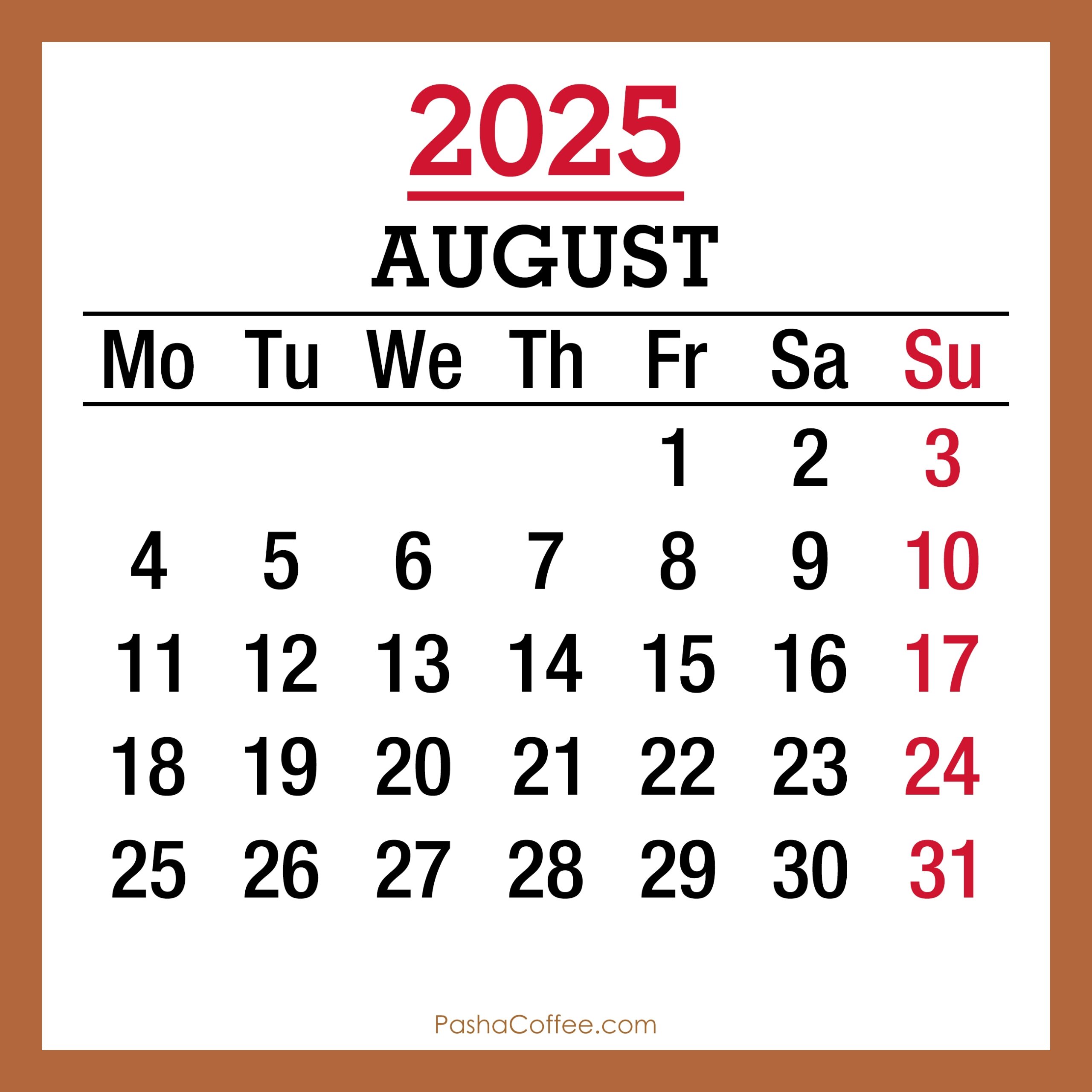 Calender Aug 2025