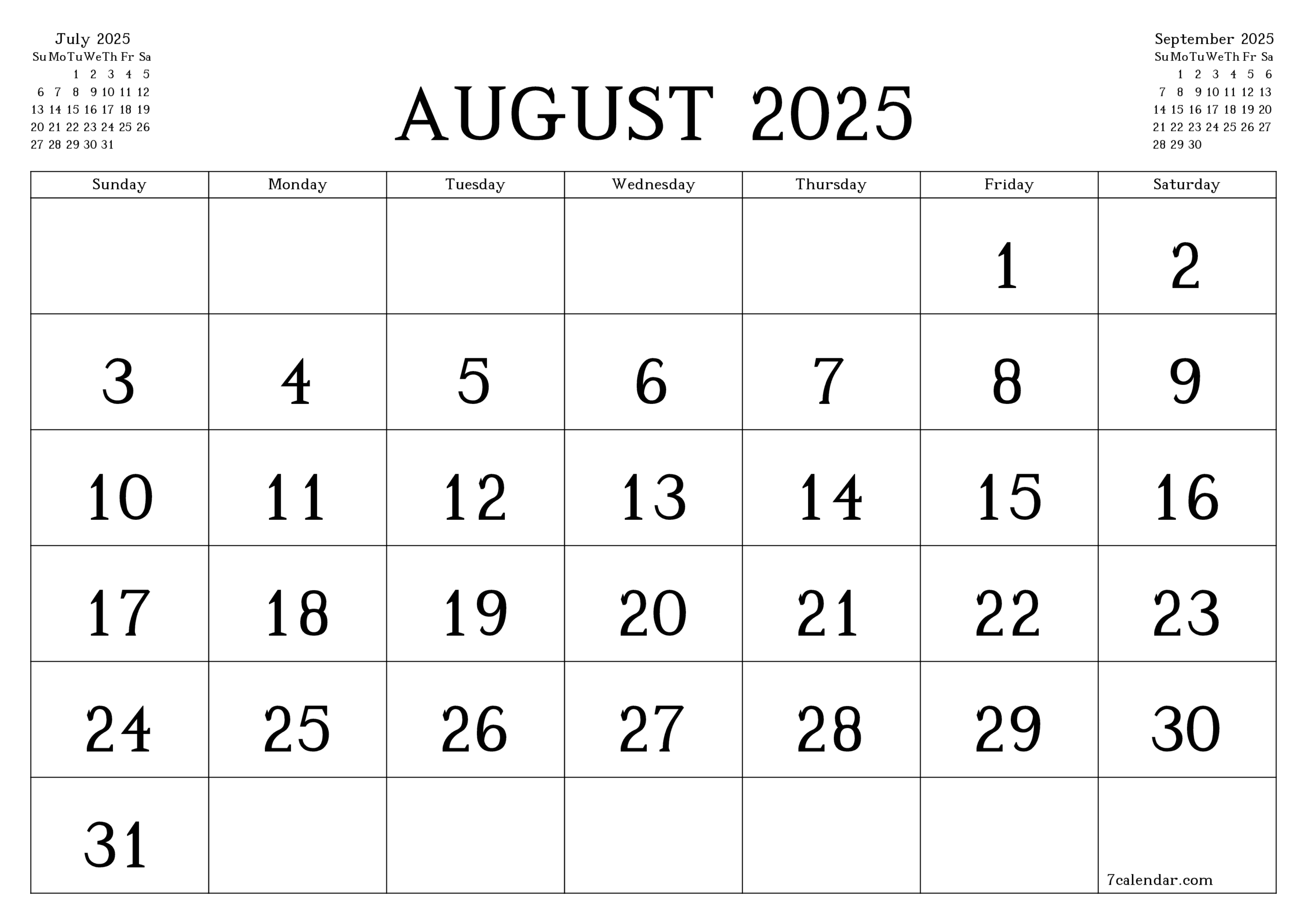 August 2025 Calendar Image