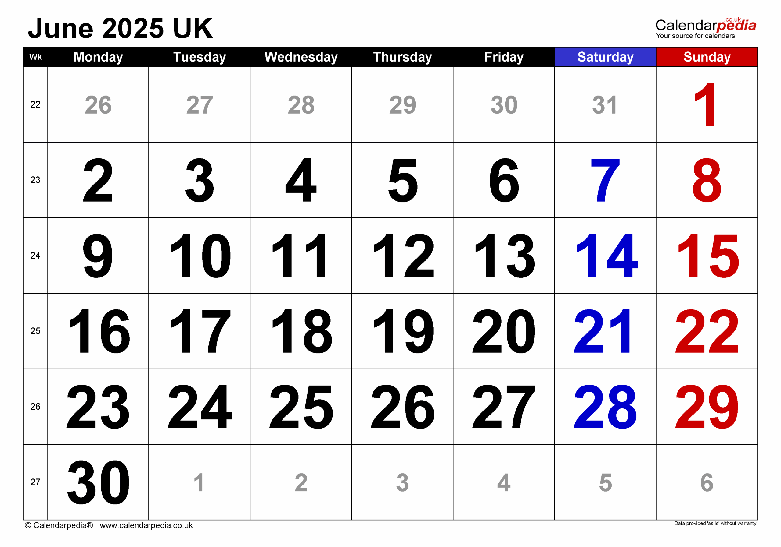 June/July Calendar 2025