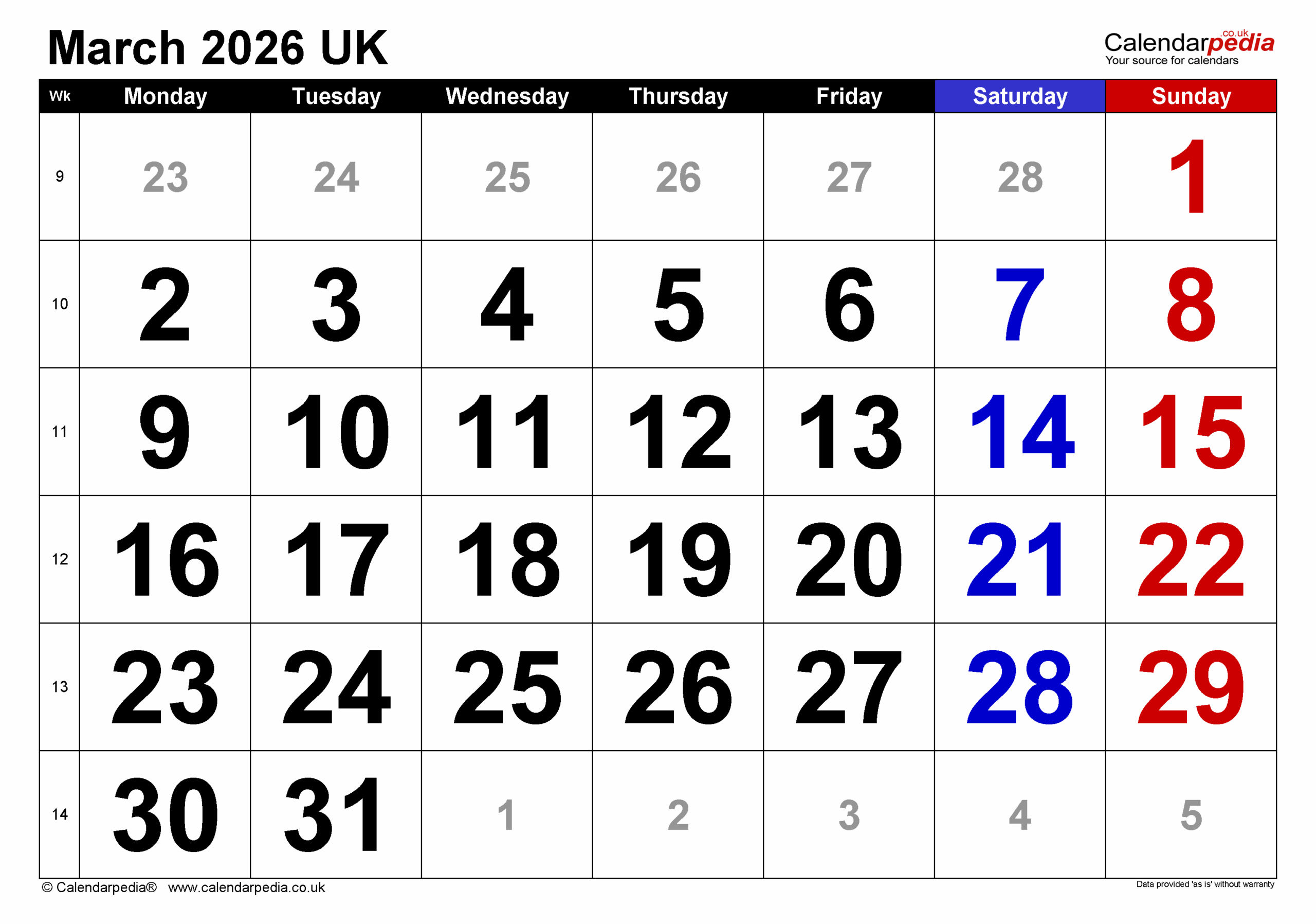 Calendar For March 2026 Printable