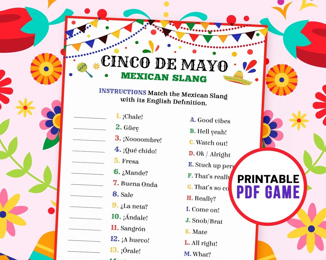 Cinco De Mayo Games Mexican Slang Trivia Printable Game Adult Trivia Activity Family Games Etsy