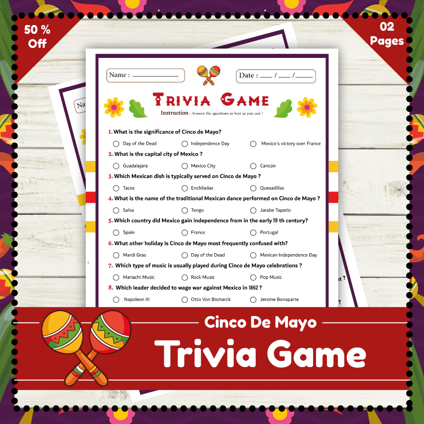 Cinco De Mayo Trivia Game Exciting Trivia Worksheet For All Ages Made By Teachers