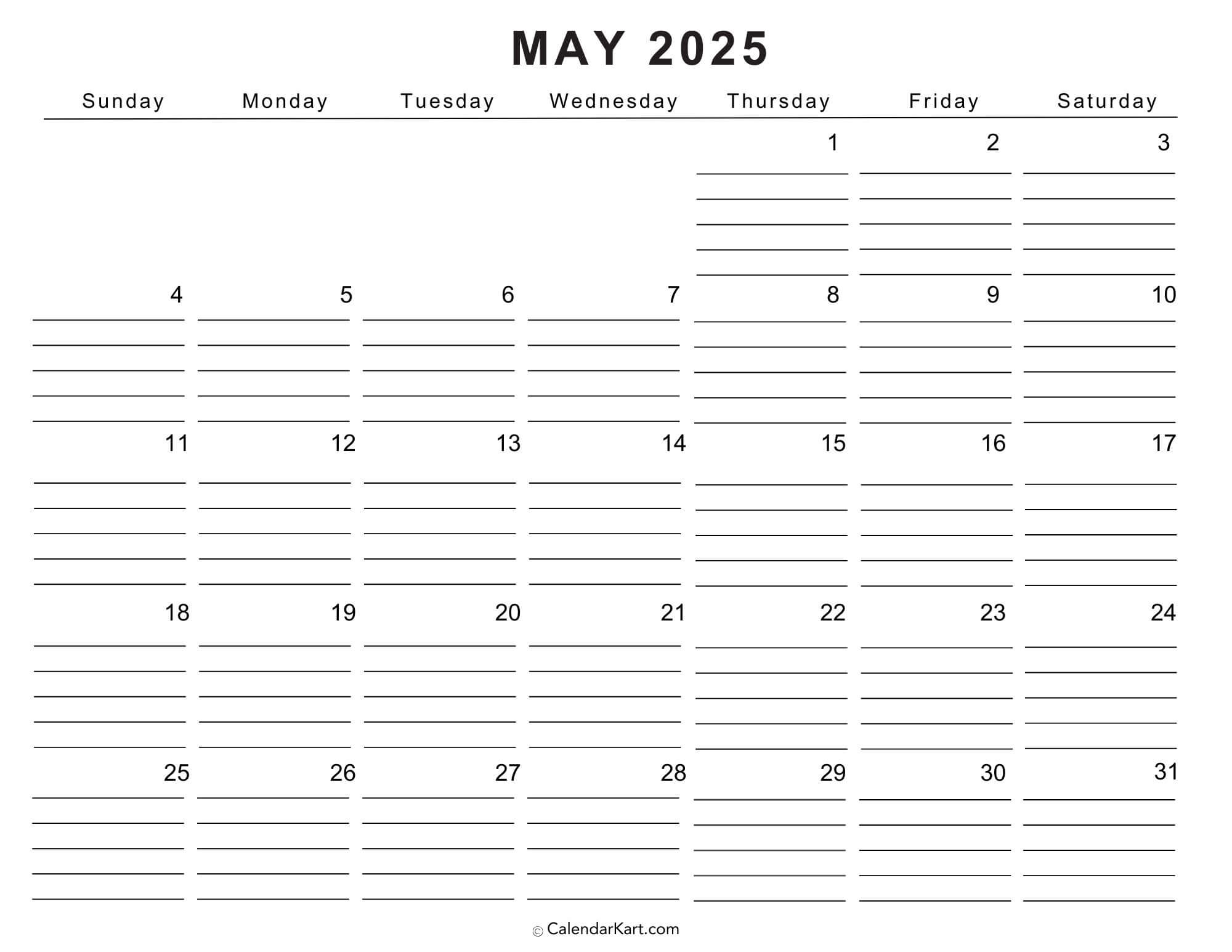 Printable May 2025 Calendar