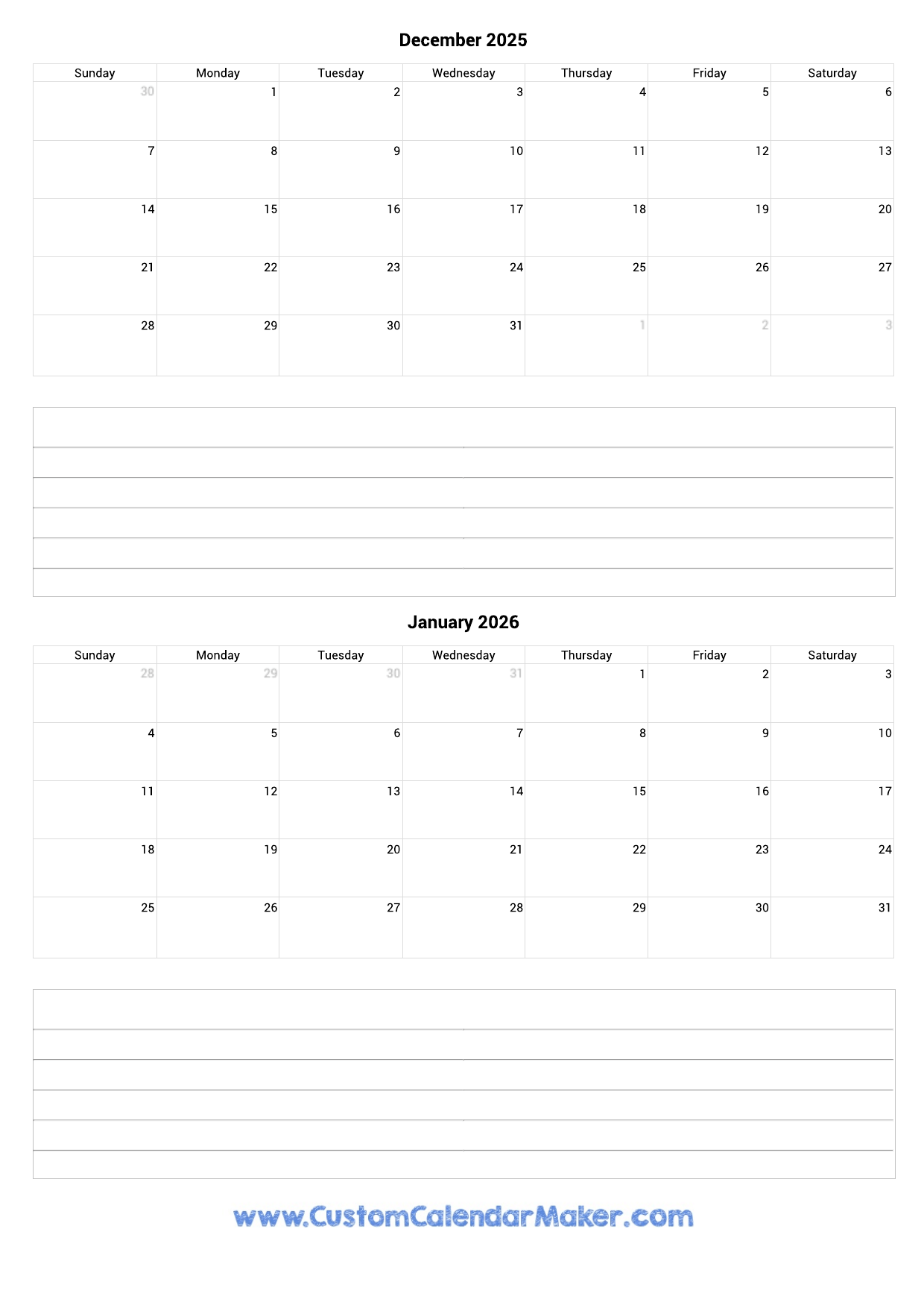 December 2025 And January 2026 Calendar
