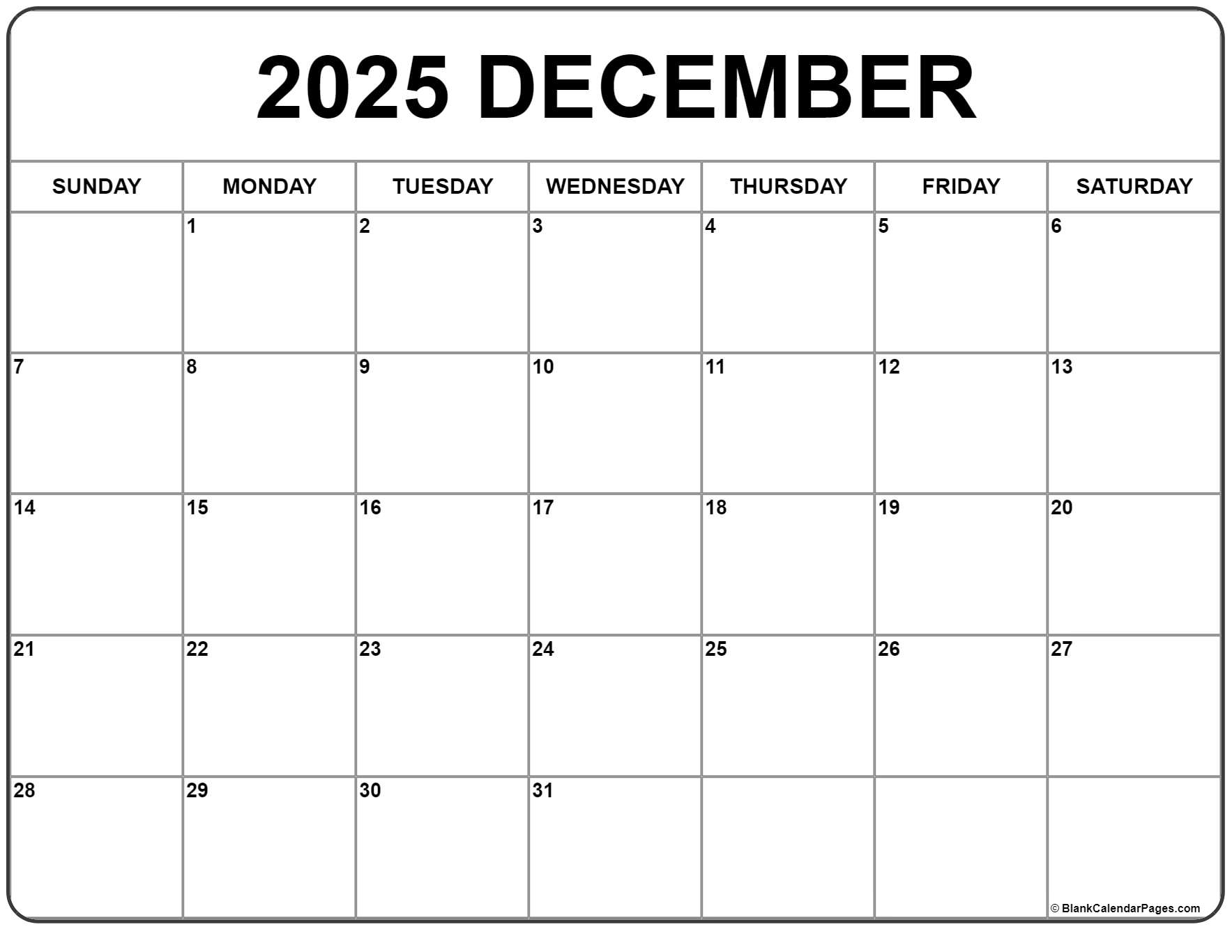 Christmas December 2025 Calendar Printable