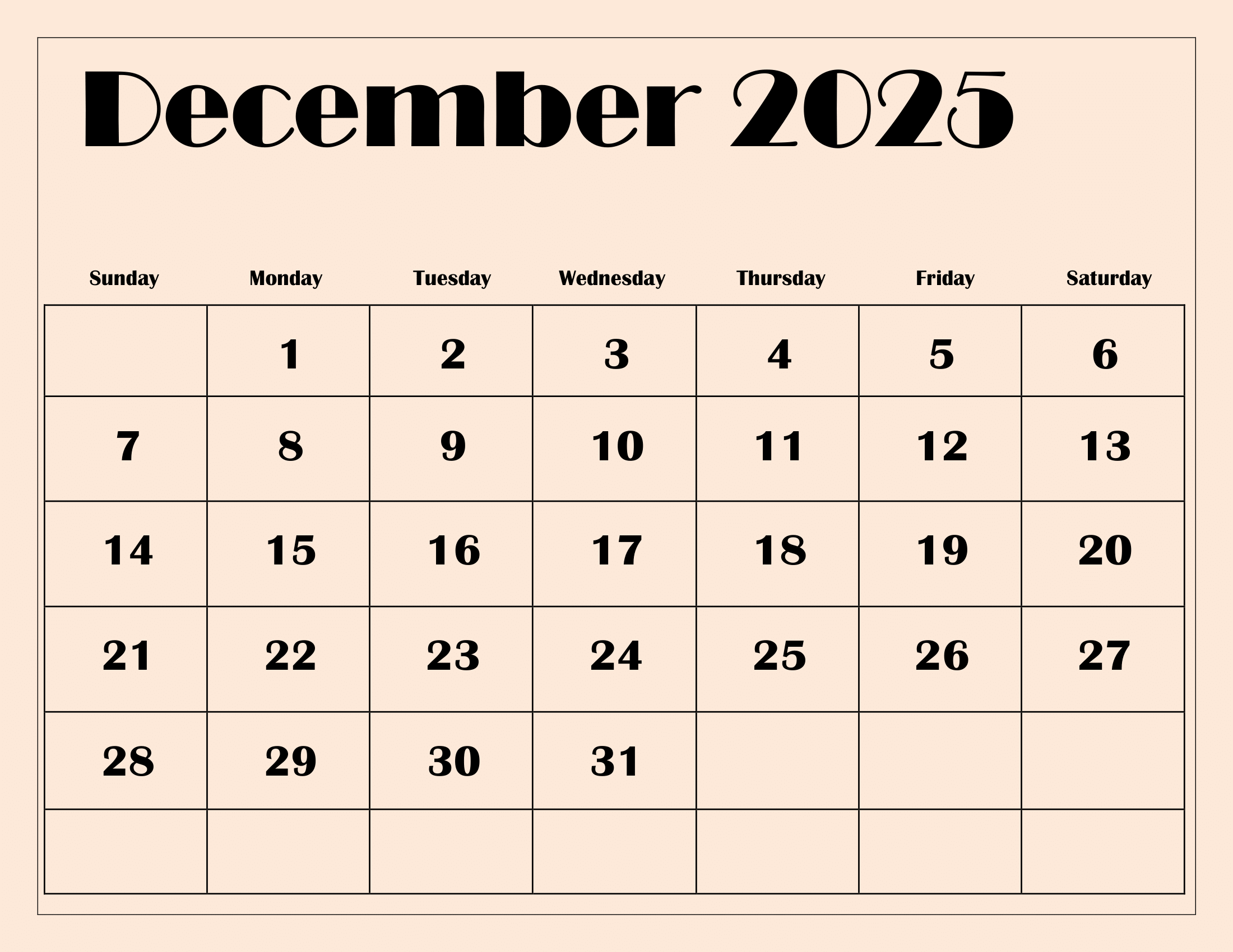 December 2025 Vertical Calendar