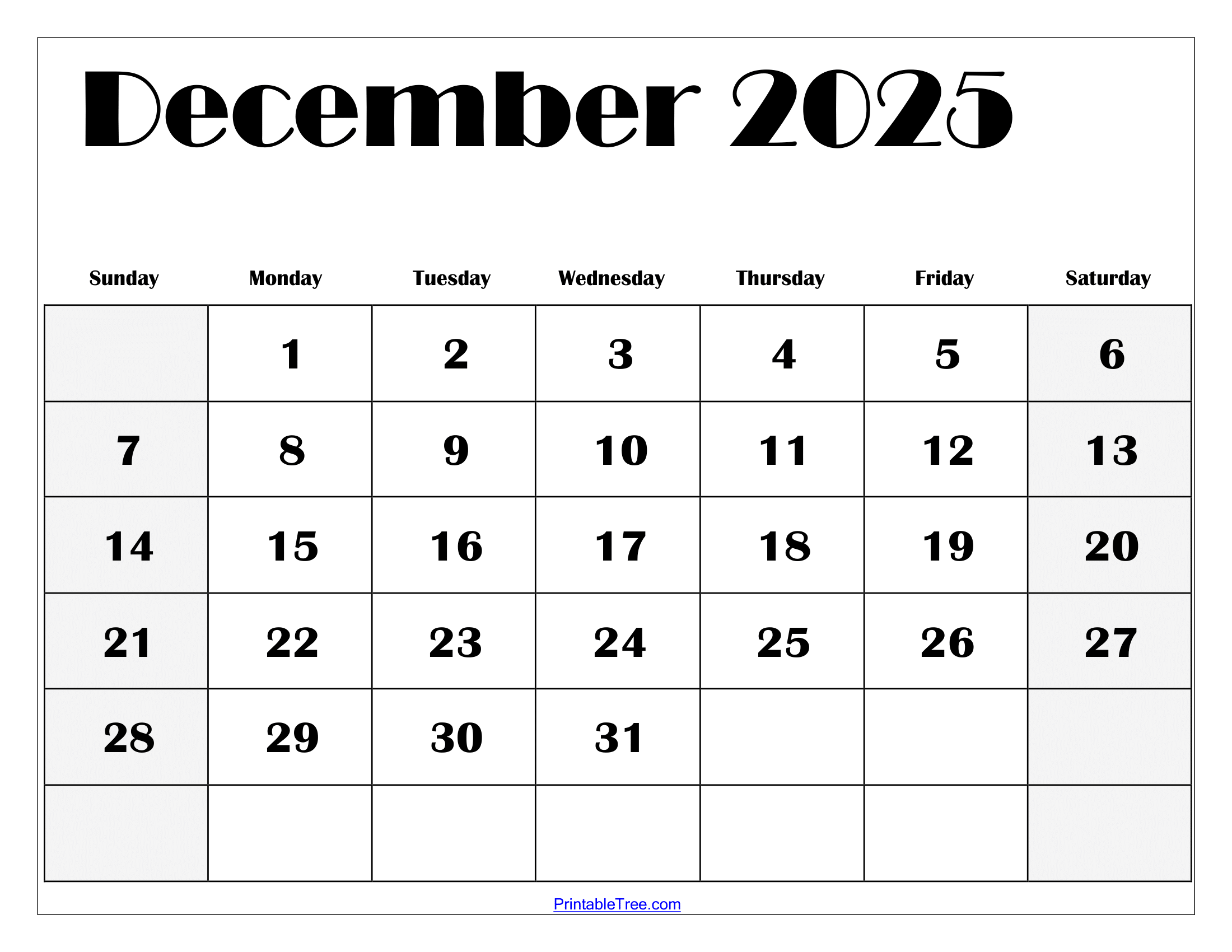 December 2025 Calendar Png