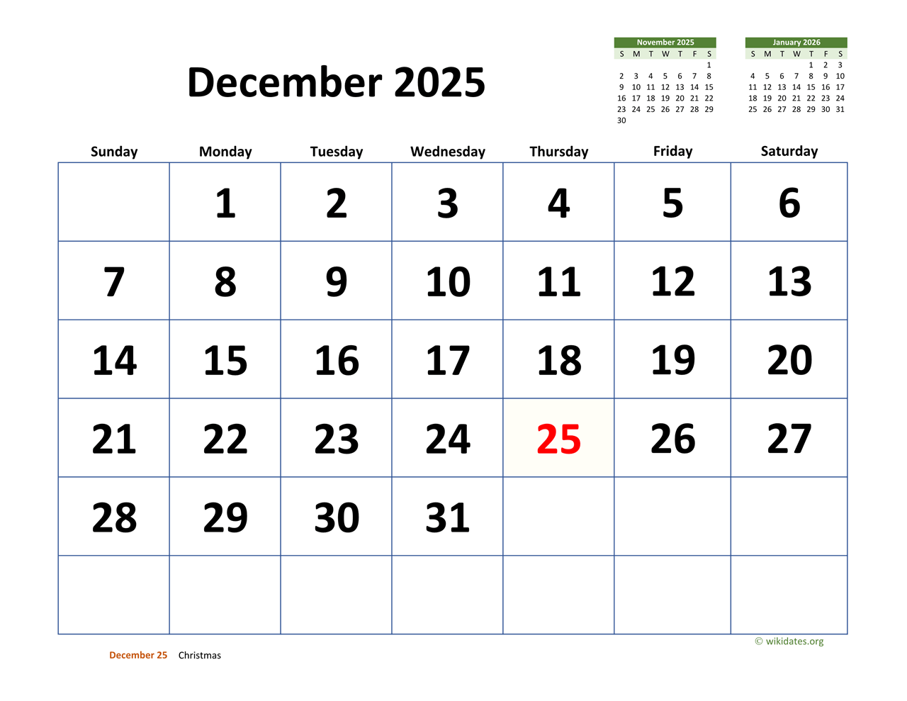 Dec 2025 Calender