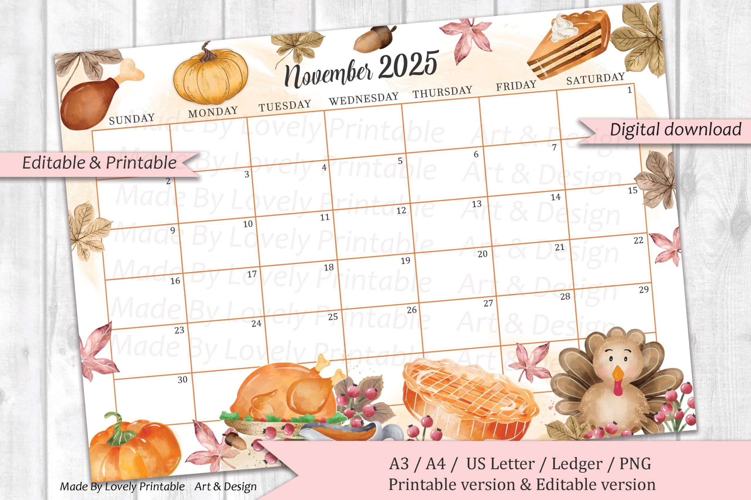 November Thanksgiving 2025 Calendar