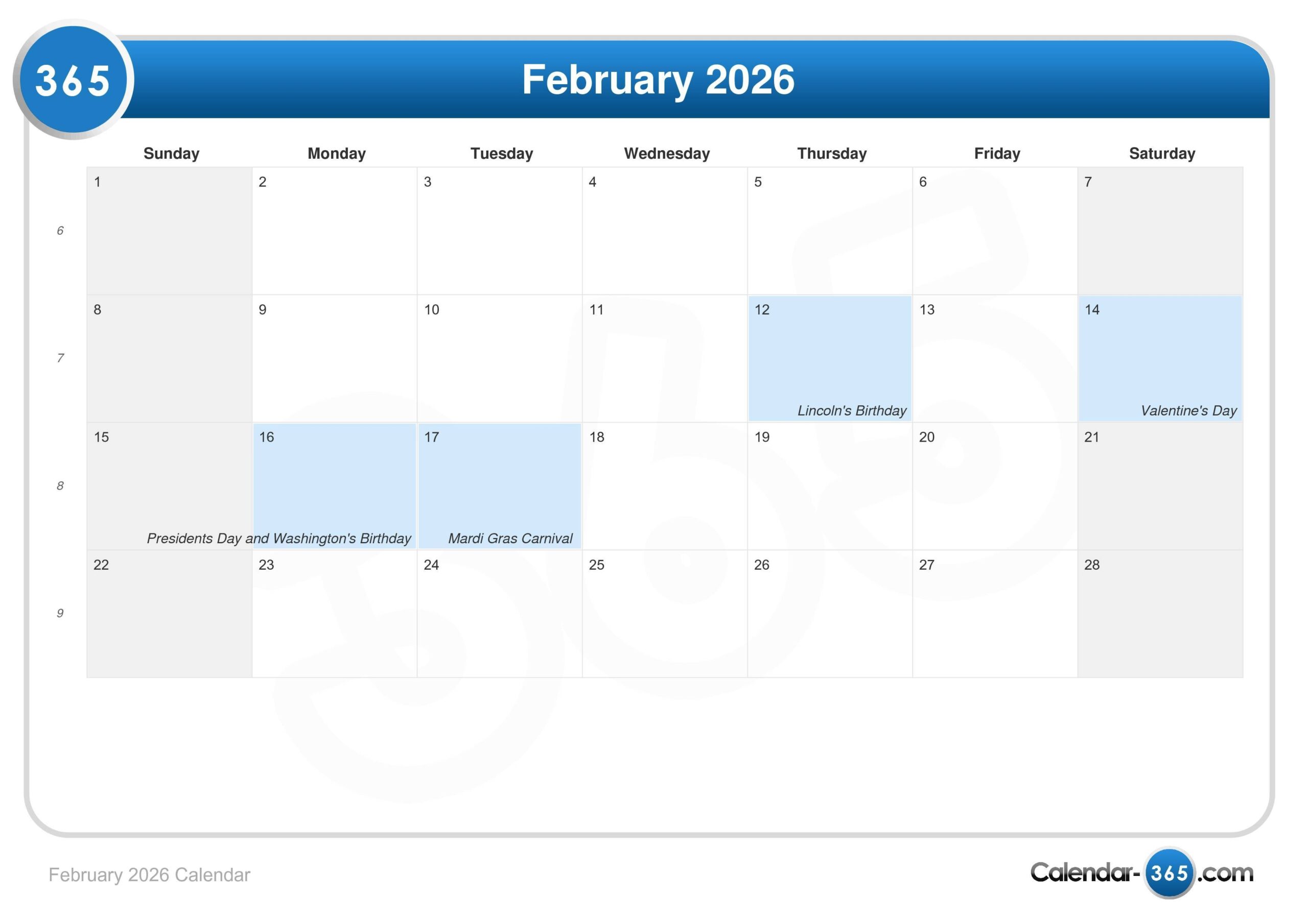 February 25 2026 Calendar