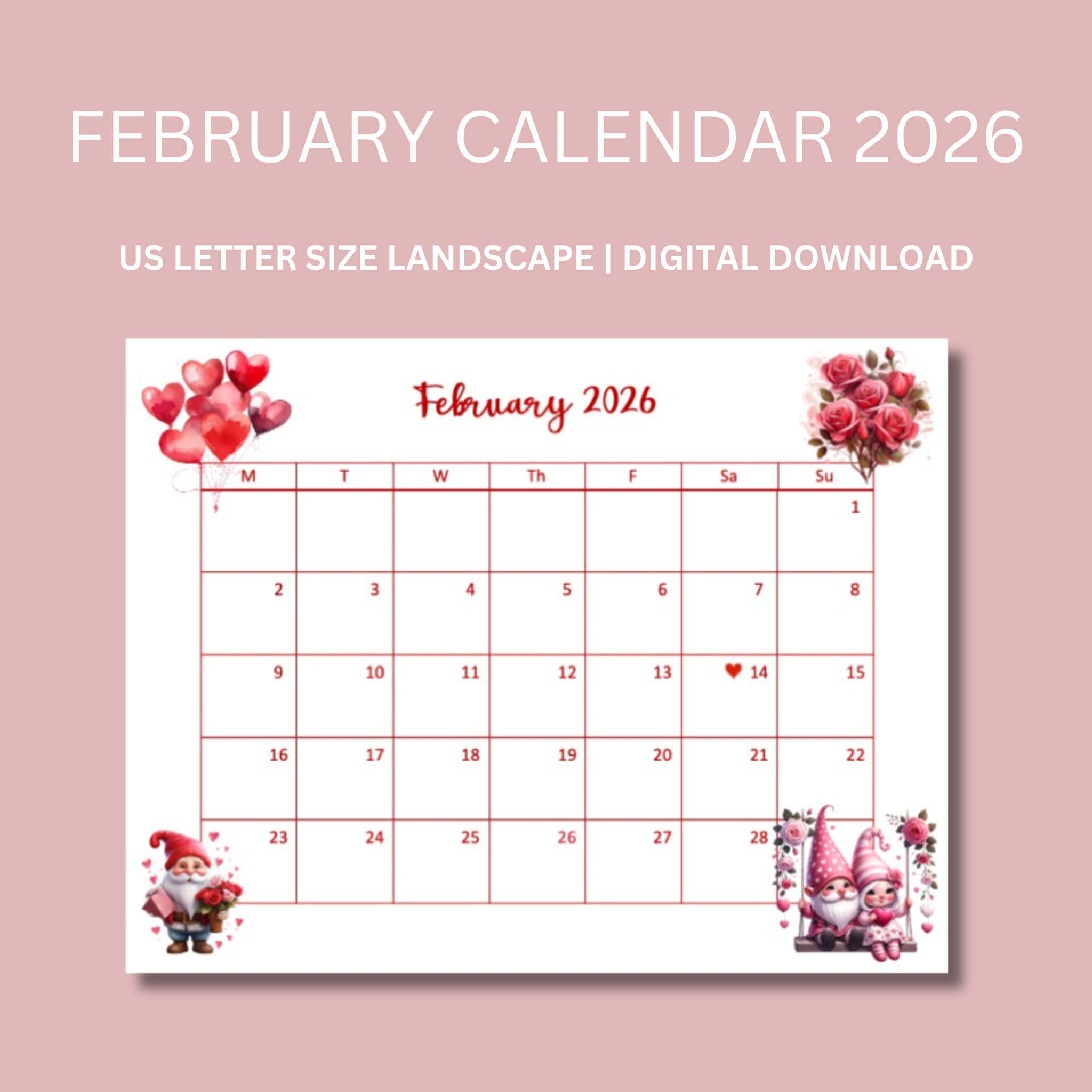 February Calendar 2026 February Calendar Downloadable Calendar 