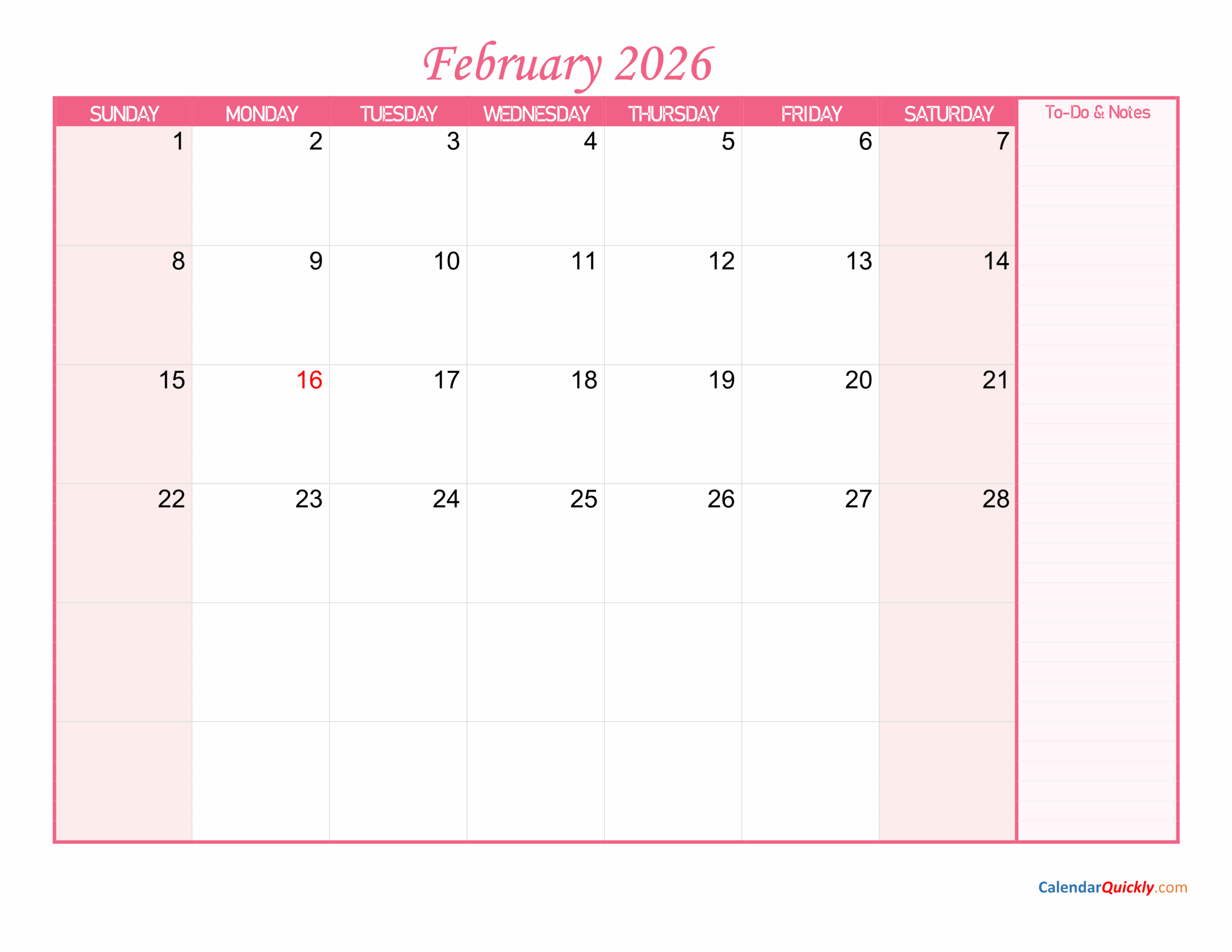 February Calendar Background 2026