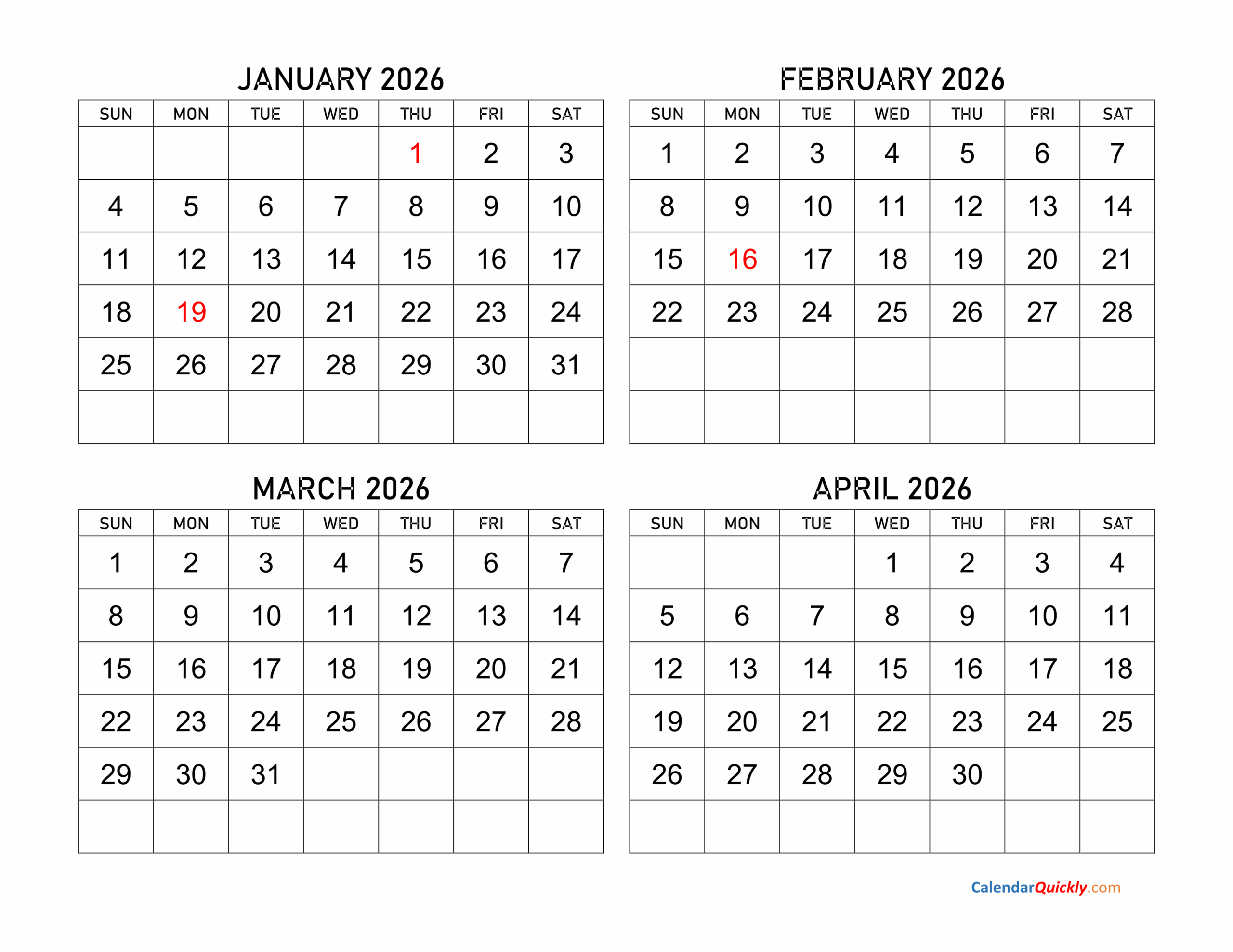 February March April Calendar 2026