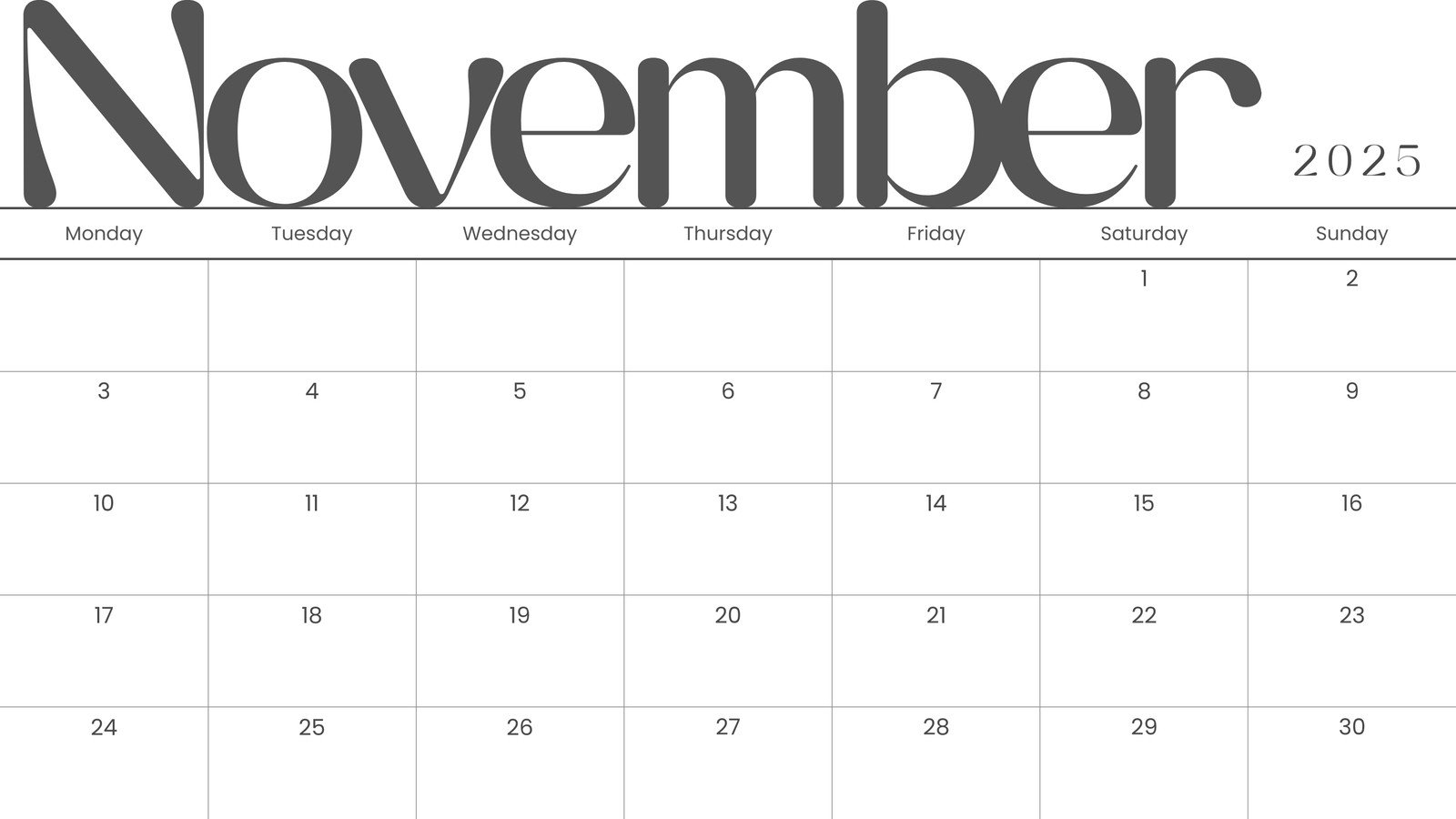 November Gratitude Calendar 2025