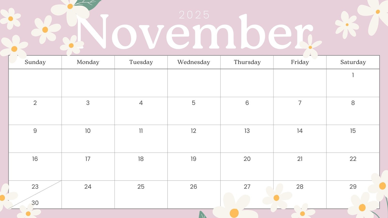 Printable November 2025 Calendar