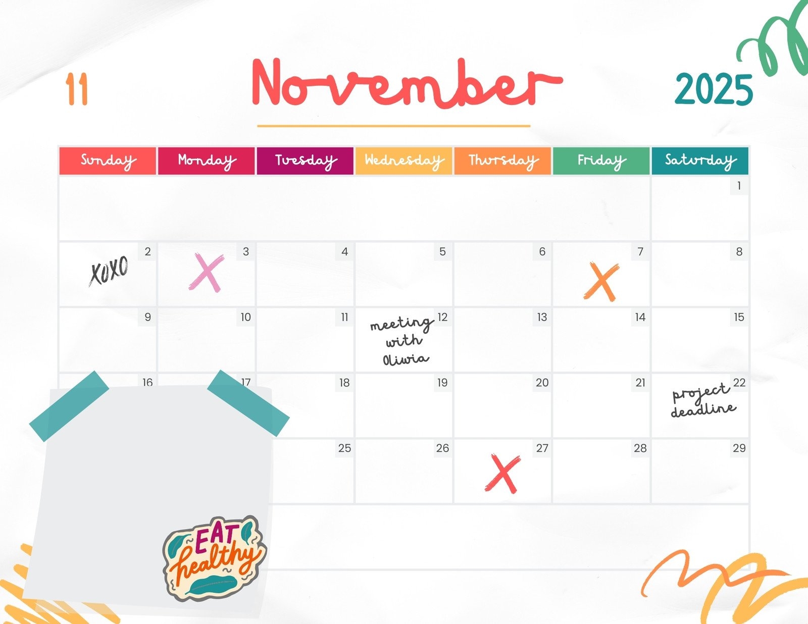 November 2025 Calendar Cute