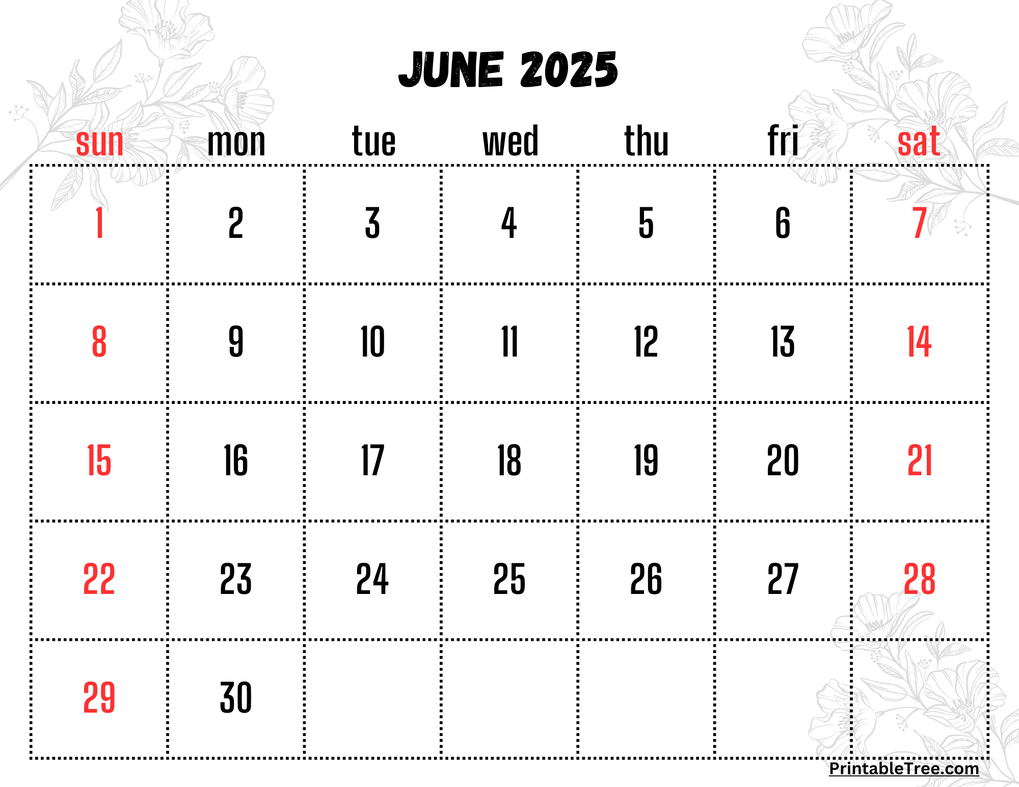 June 2025 Calendar Printable Pdf