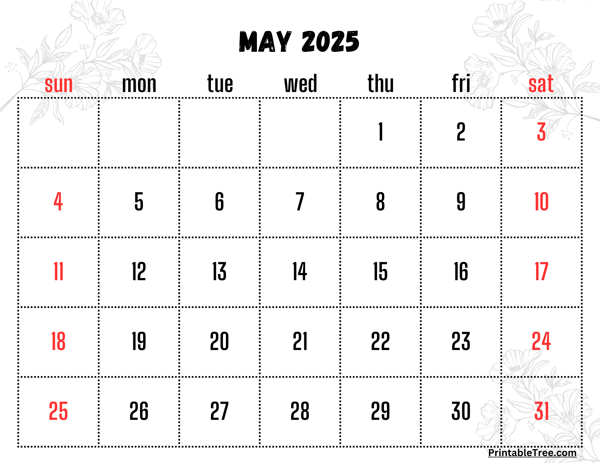 Blank Calendar May 2025 Printable
