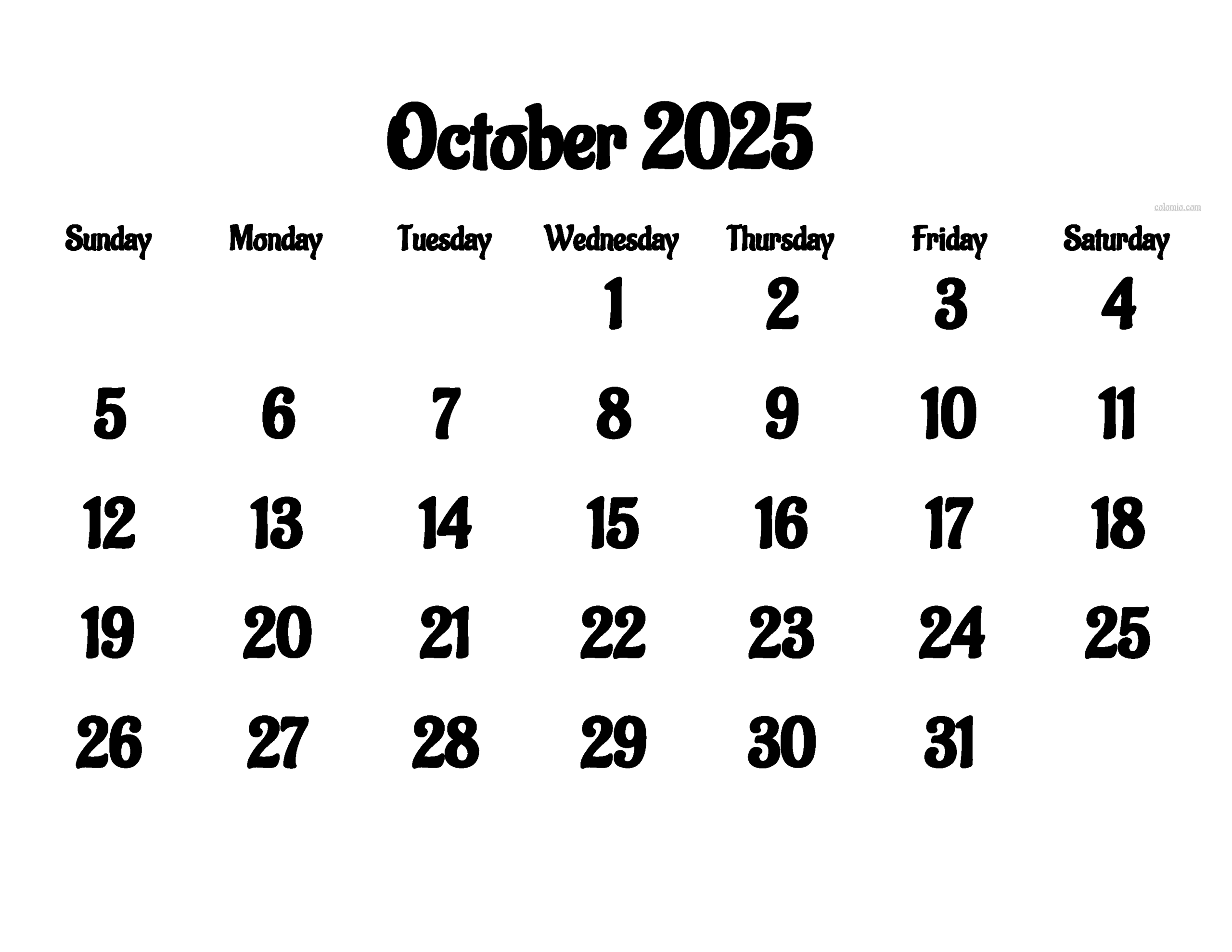 Blank Calendar For October 2025