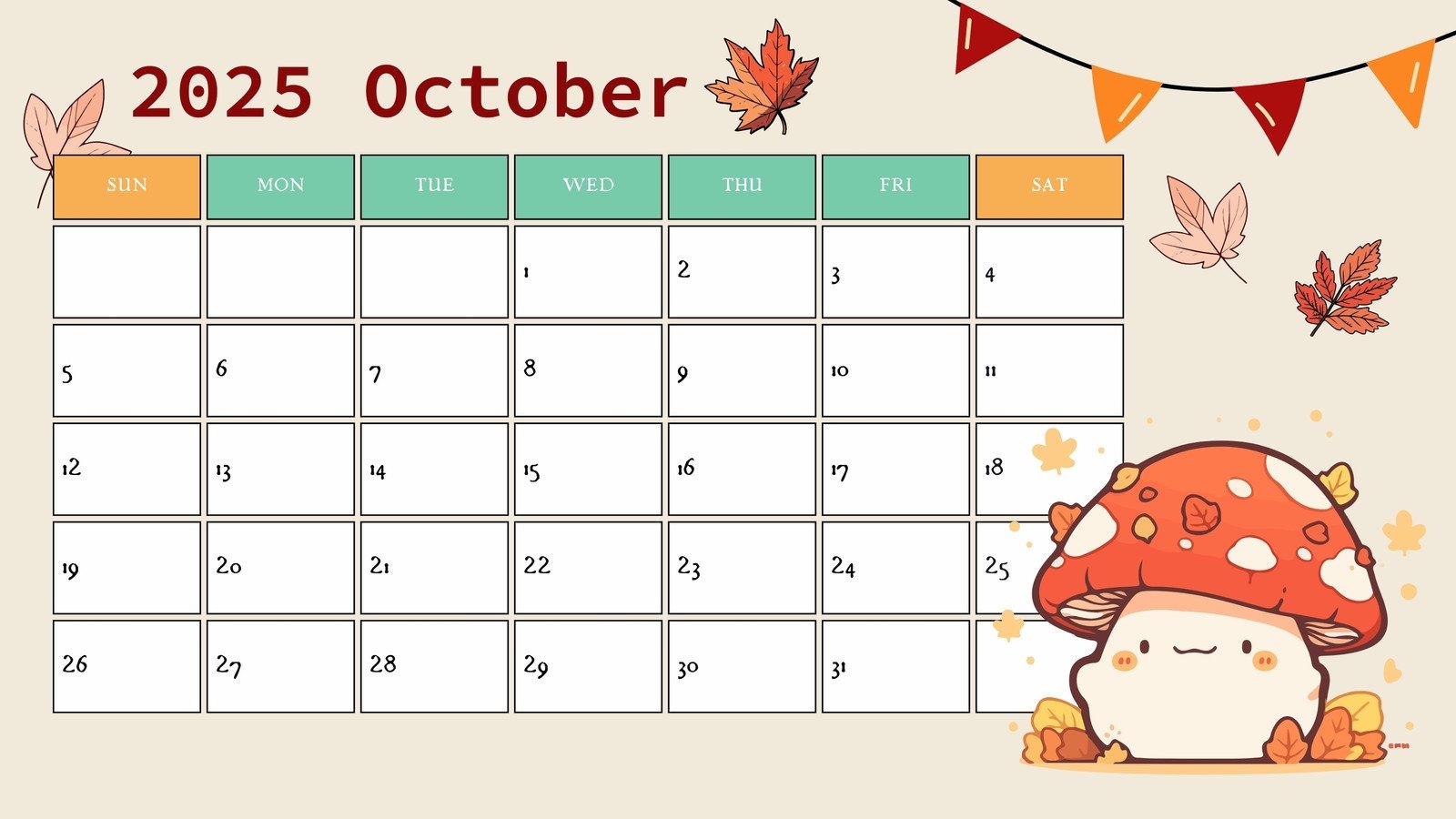 October 2025 Printable Calendar Free