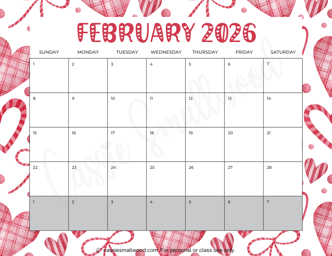 Free Printable Calendar Feb 2026
