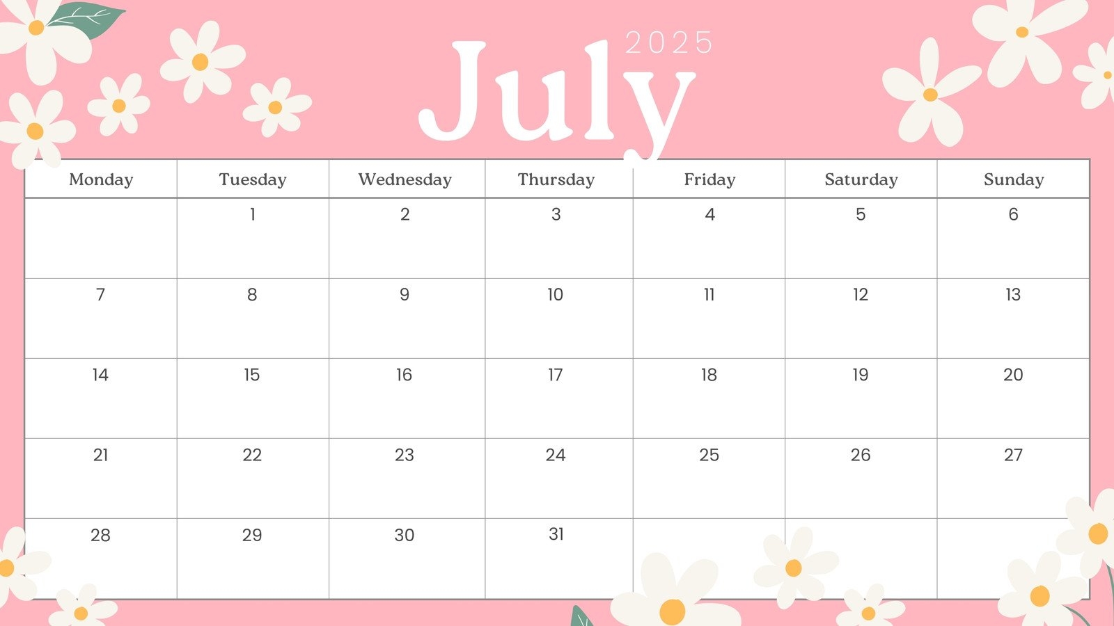 July Free Printable Calendar 2025