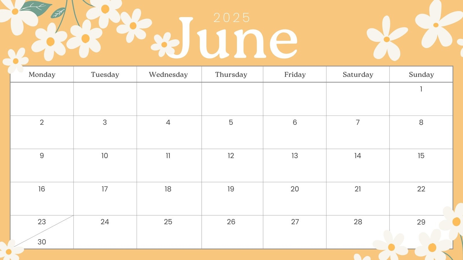 Monthly Calendar Printable June 2025