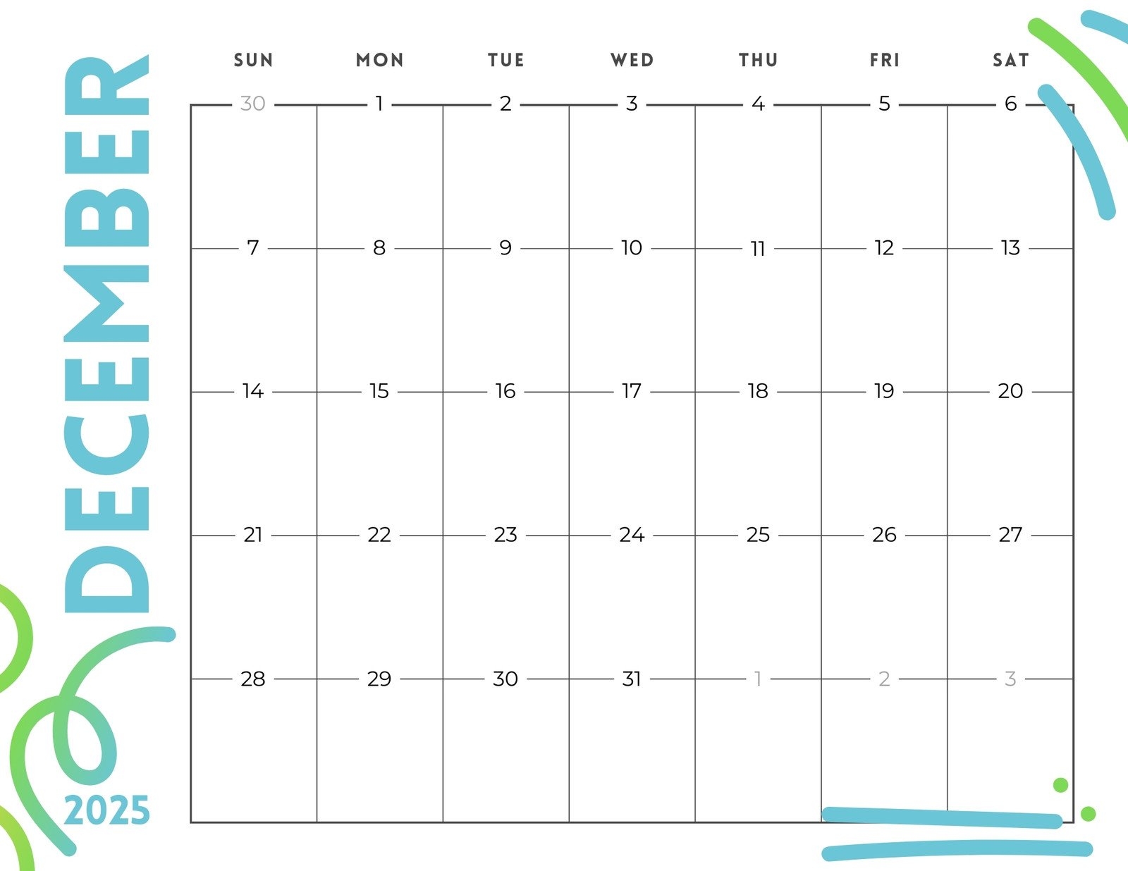 December 2025 Calendar With Notes